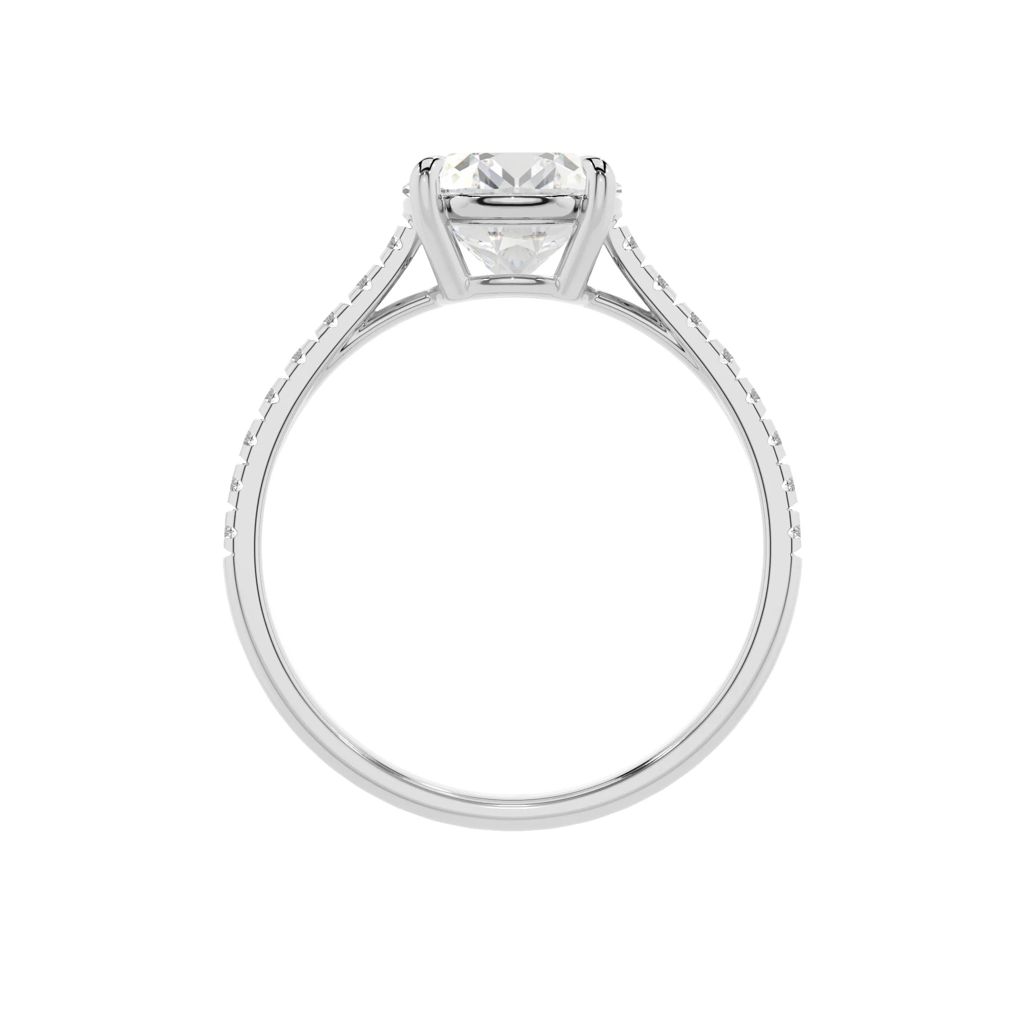 lab grown moissanite round half eternity solitaire engagement rings in platinum 
