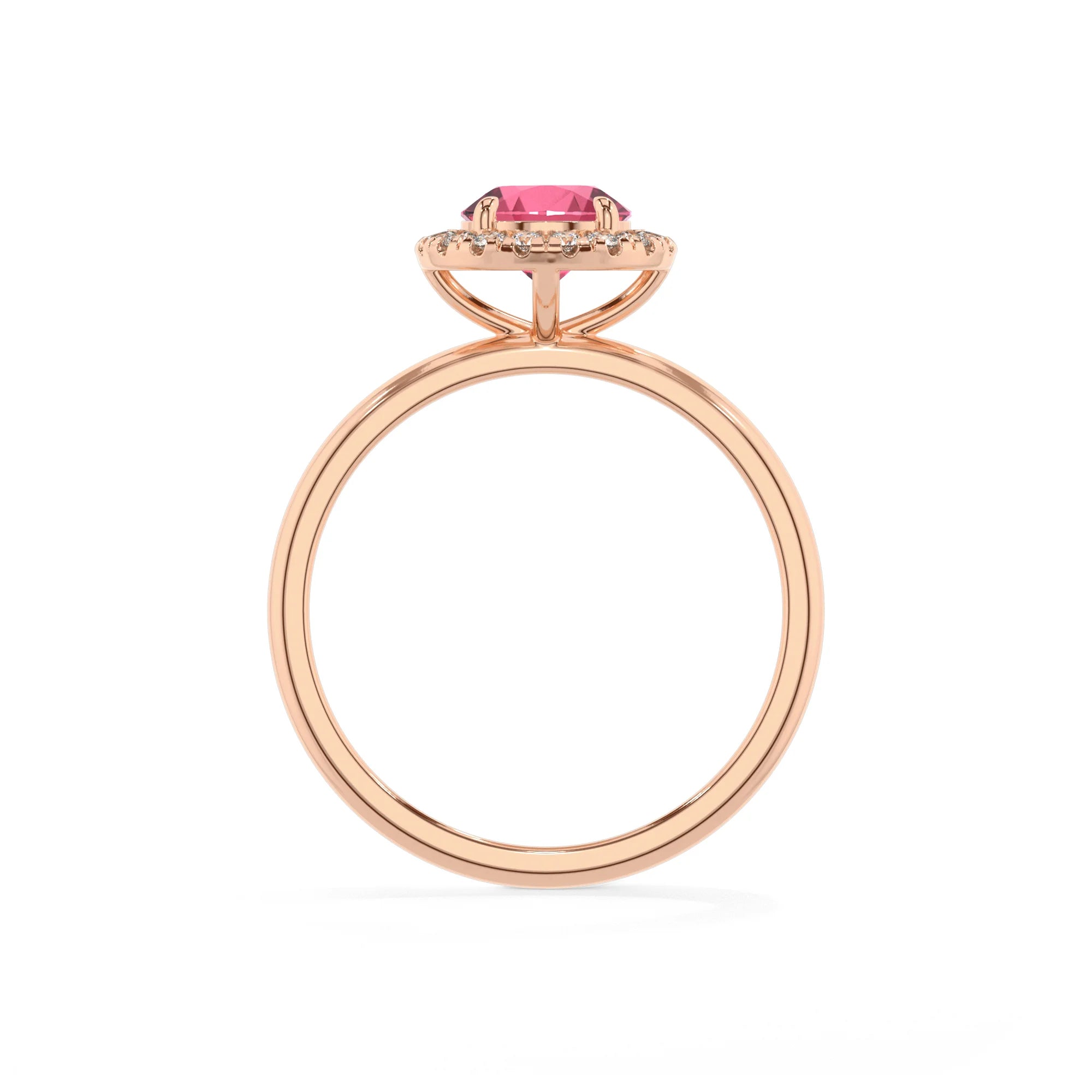 lab grown pink-tourmaline round solitaire rings in rose gold 