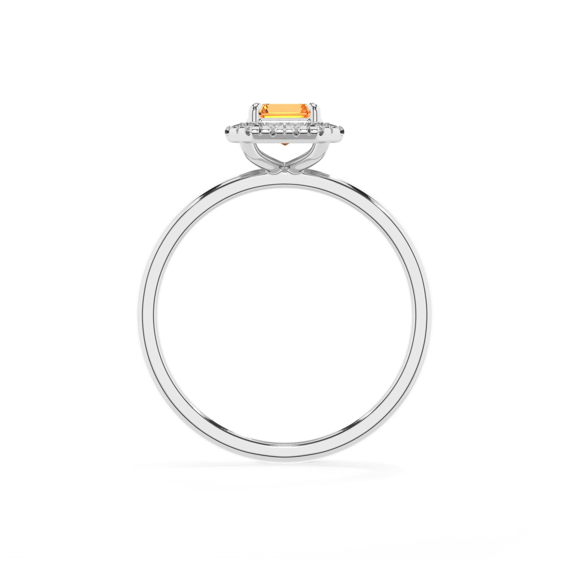 lab grown citrine emerald cut solitaire rings in platinum 