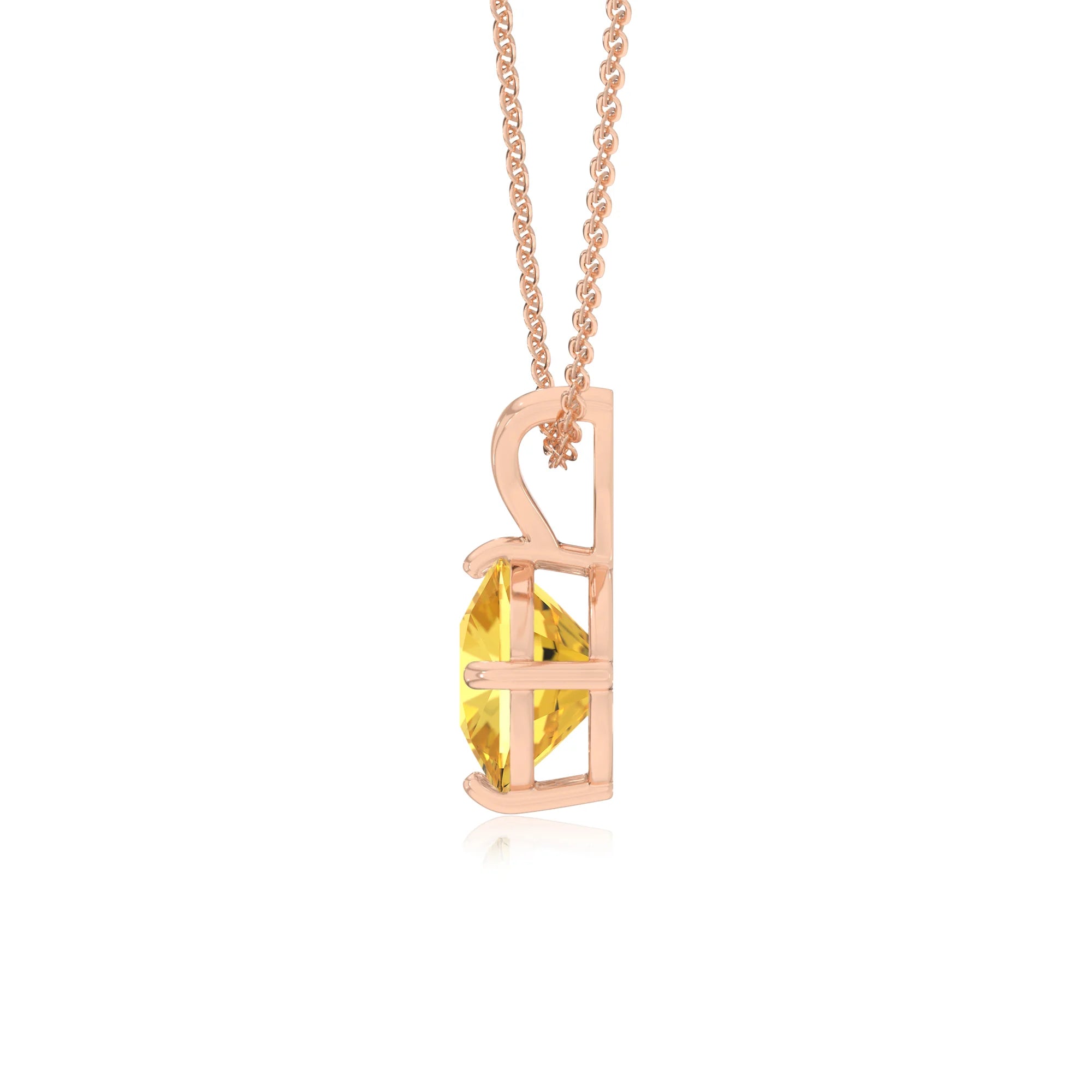 lab grown yellow-sapphire cushion solitaire v-bale necklaces in rose gold 