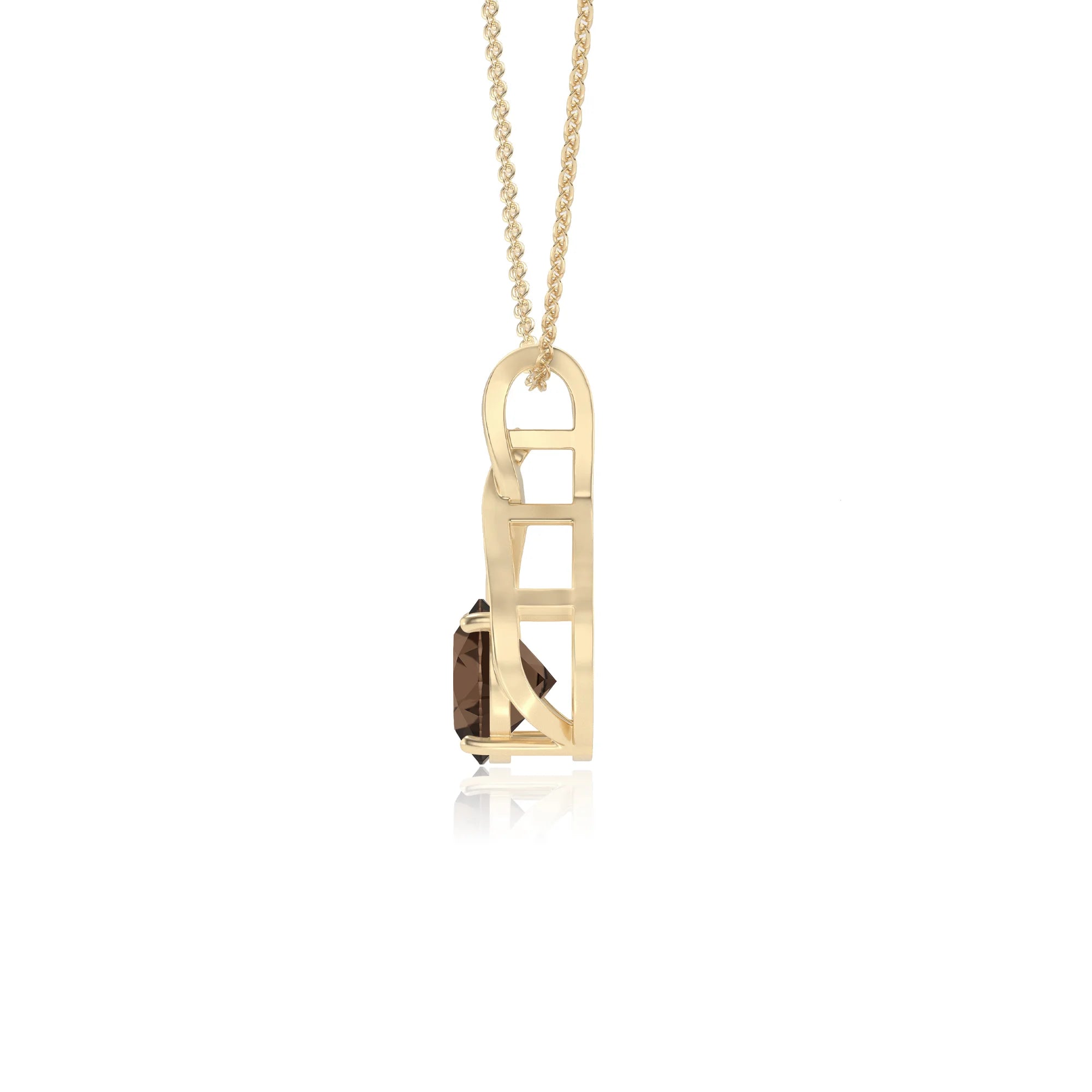 natural smoky-quartz round solitaire necklaces in yellow gold 