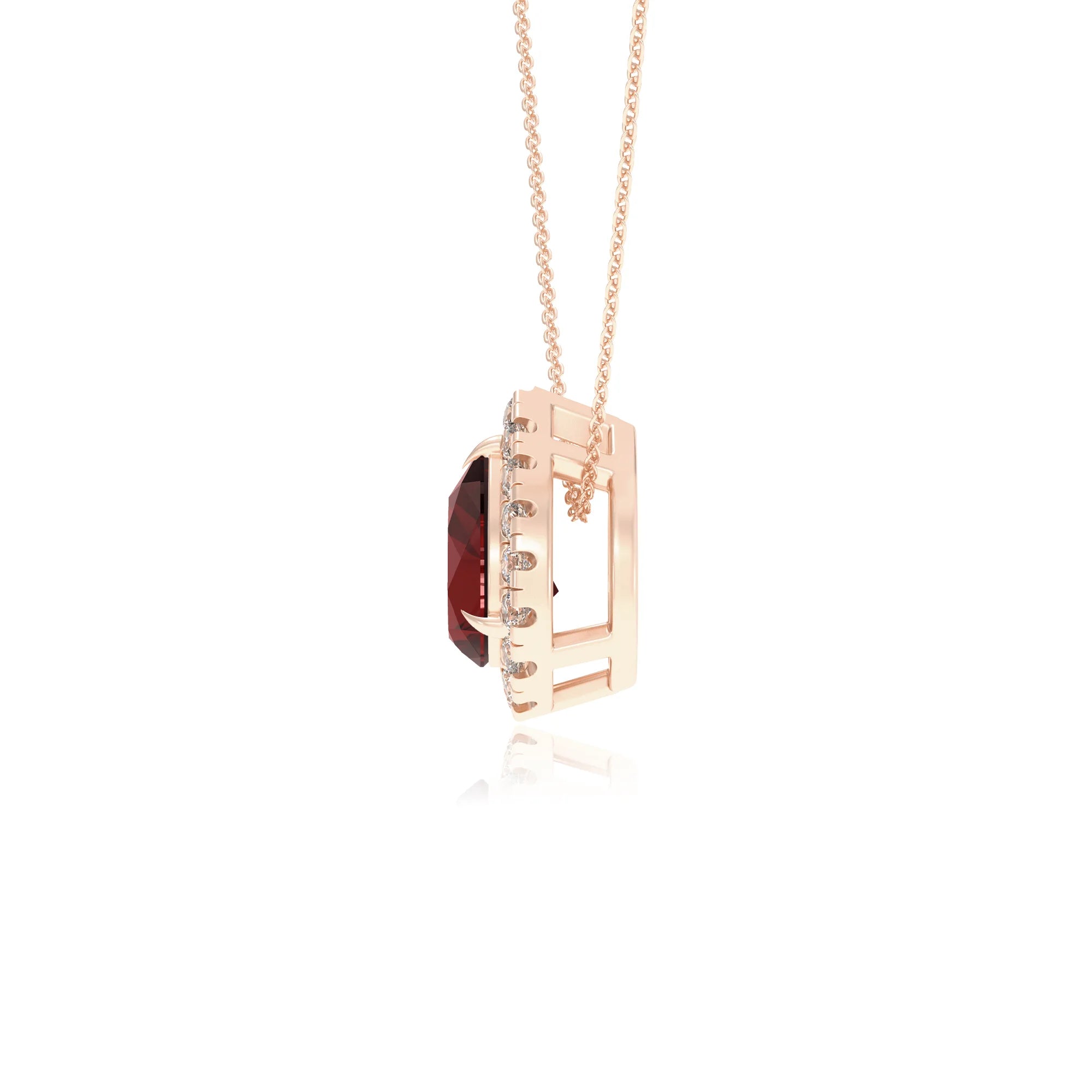 natural garnet pear solitaire necklaces in rose gold 