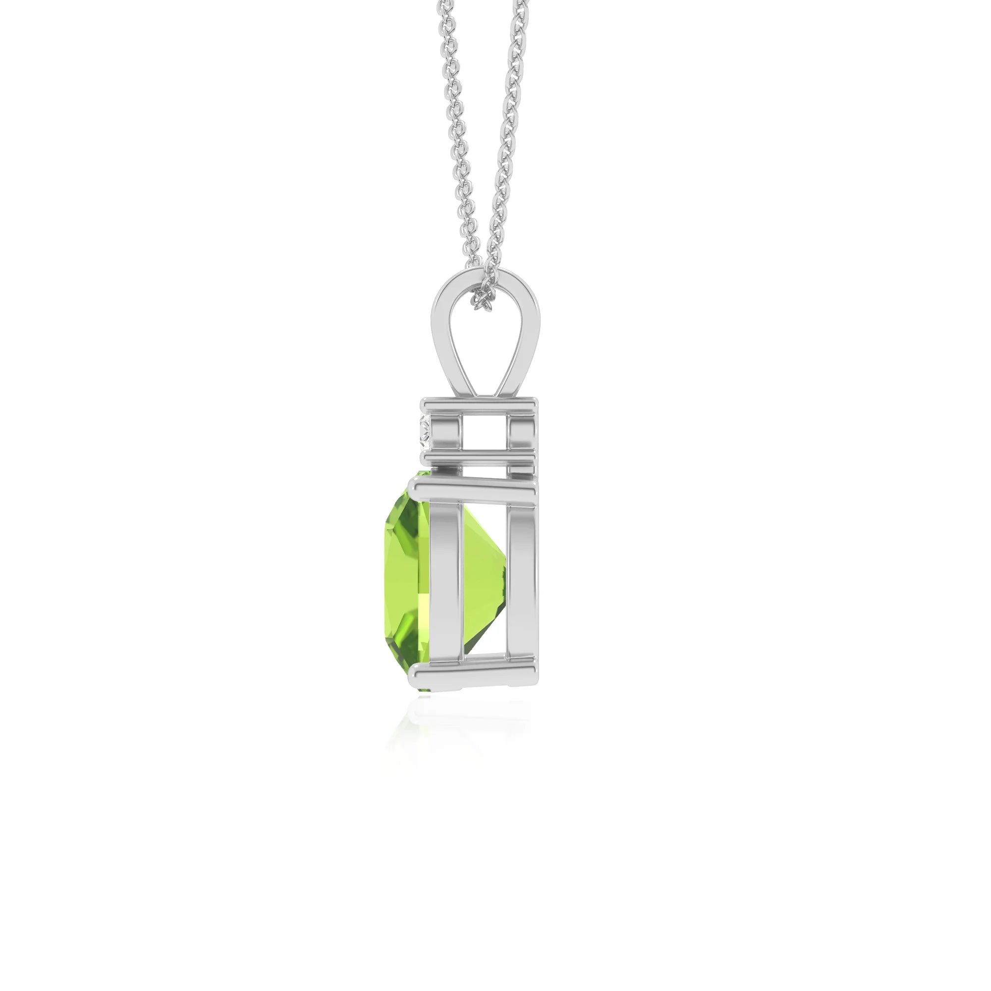 natural peridot cushion solitaire v-bale necklaces in platinum 