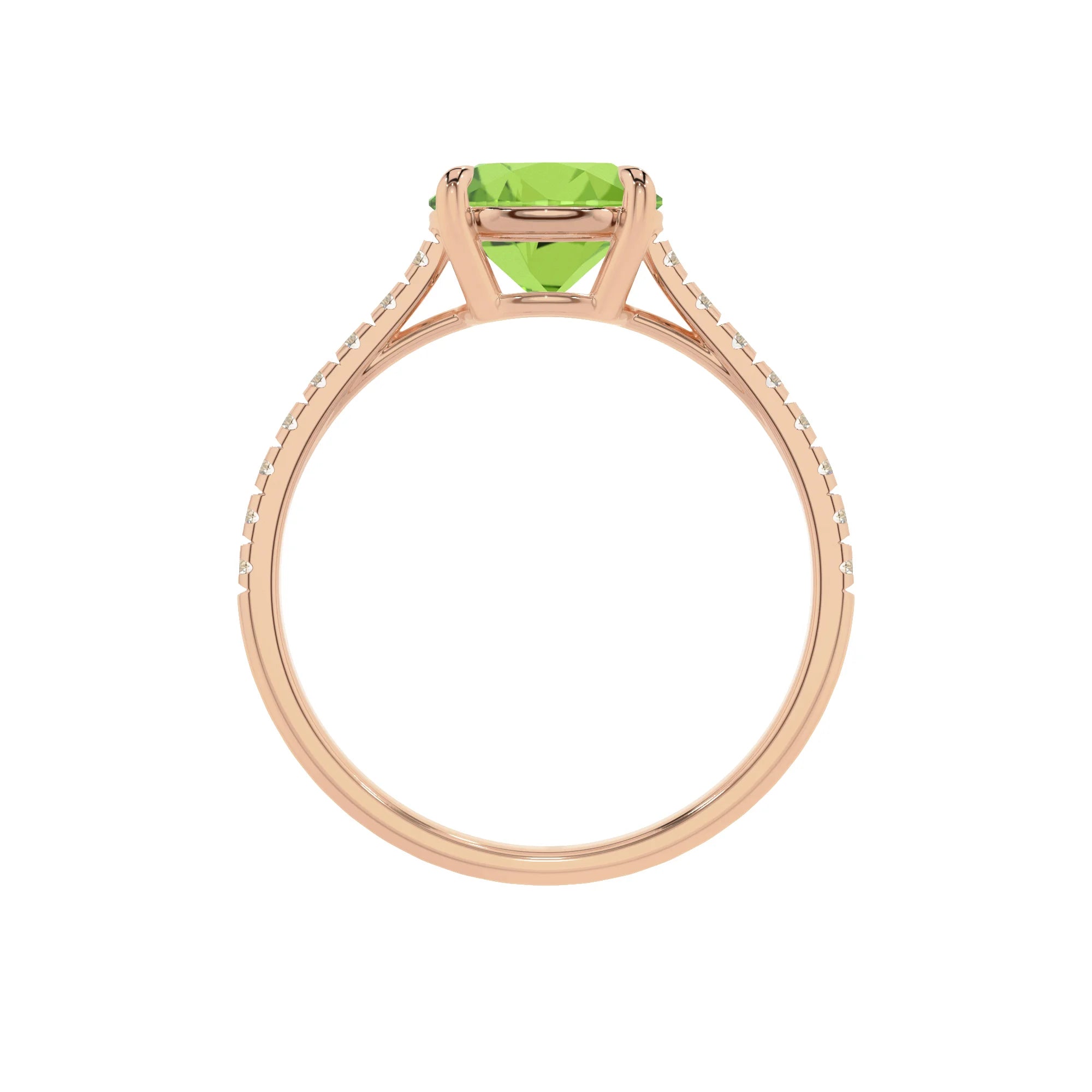 natural peridot round half eternity solitaire engagement rings in rose gold 