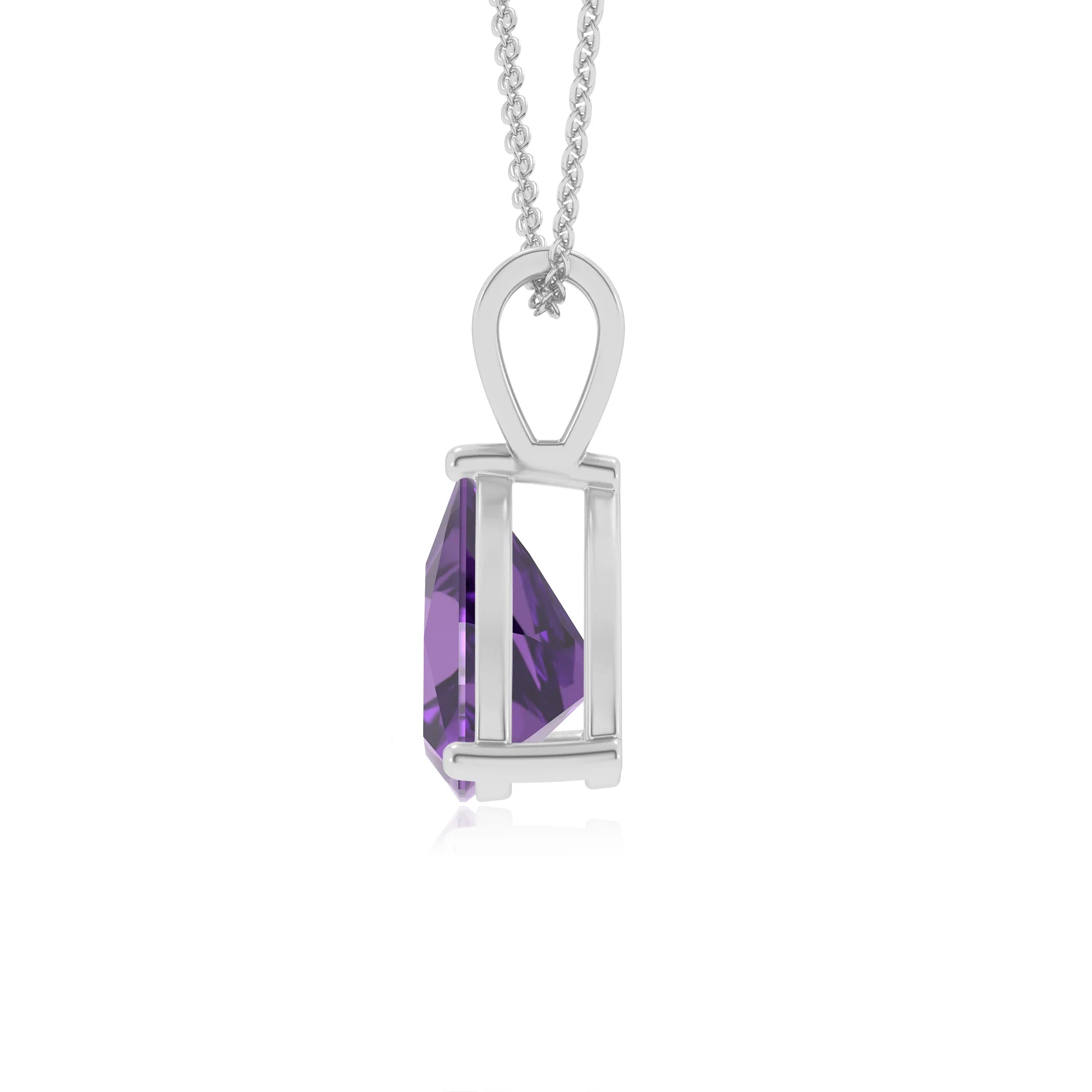 lab grown amethyst trillion solitaire v-bale necklaces in platinum 