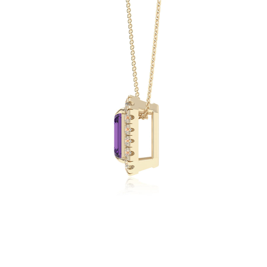lab grown amethyst emerald cut solitaire necklaces in yellow gold 
