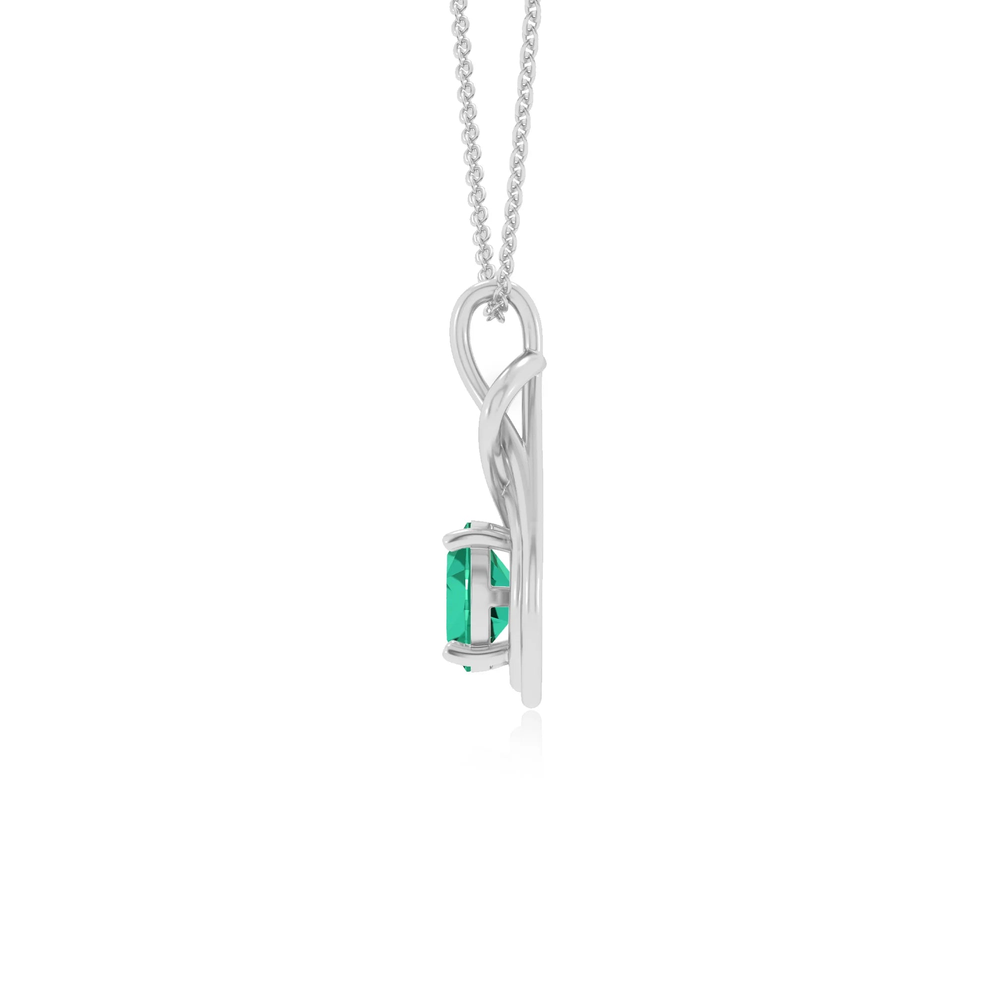 lab grown emerald round solitaire necklaces in white gold 