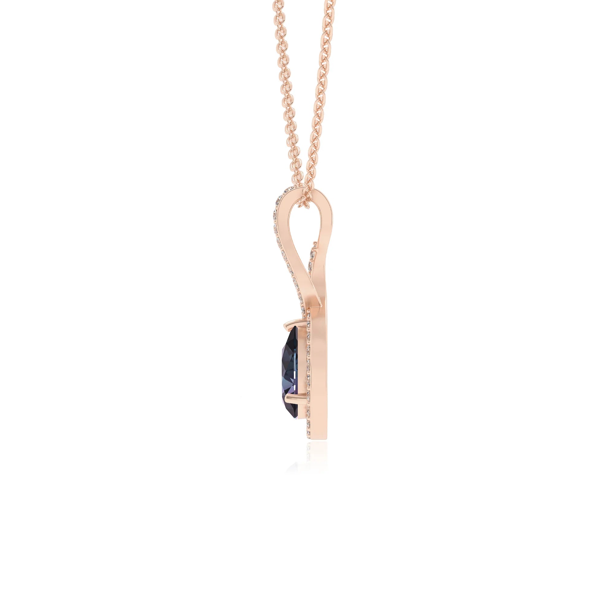 lab grown alexandrite pear necklaces in rose gold 