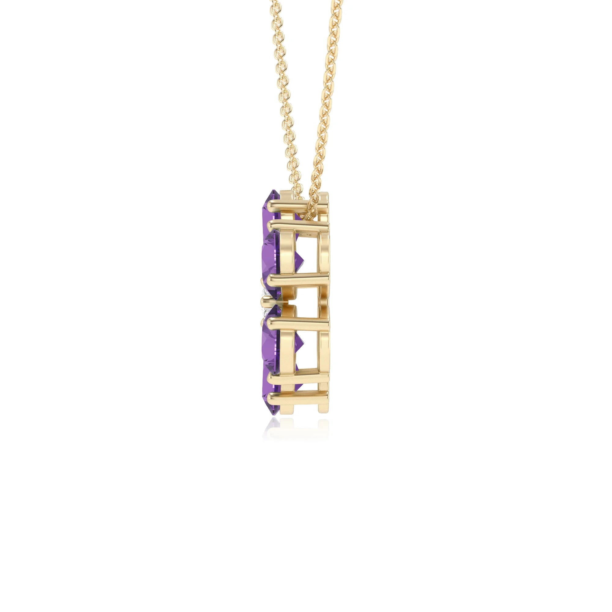 lab grown amethyst pear solitaire necklaces in yellow gold 