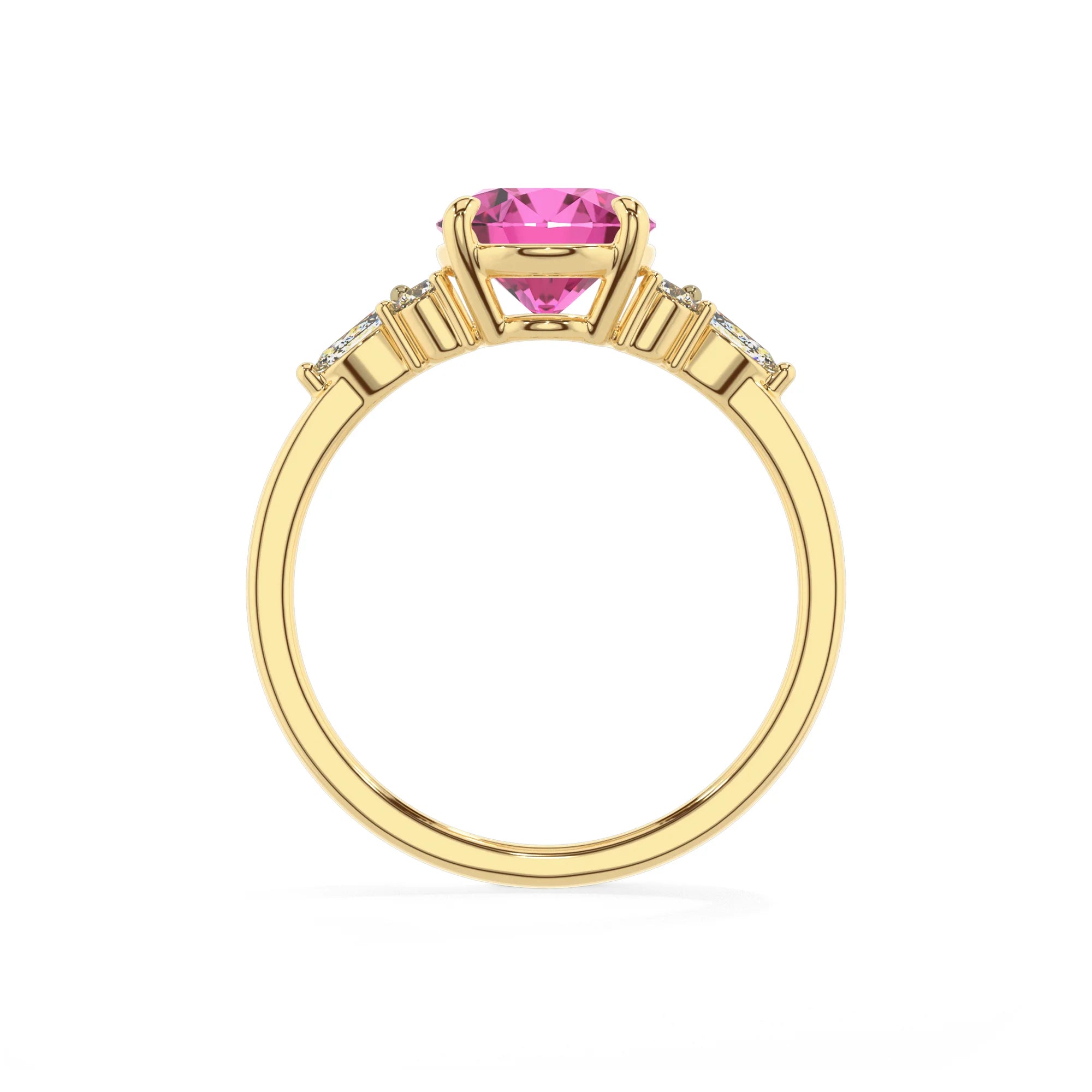 lab grown pink-sapphire oval solitaire rings in yellow gold 