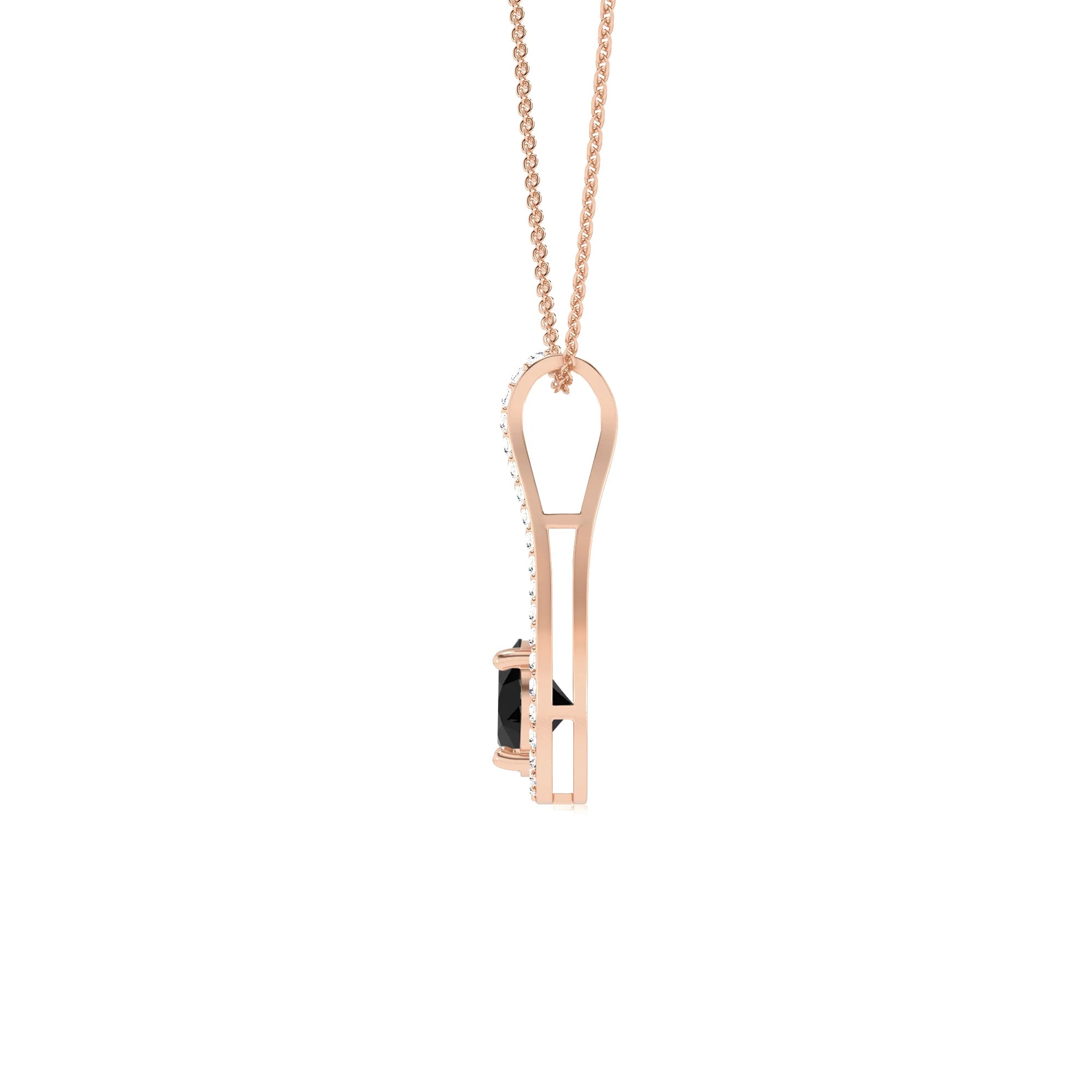 natural black-onyx round solitaire v-bale necklaces in rose gold 