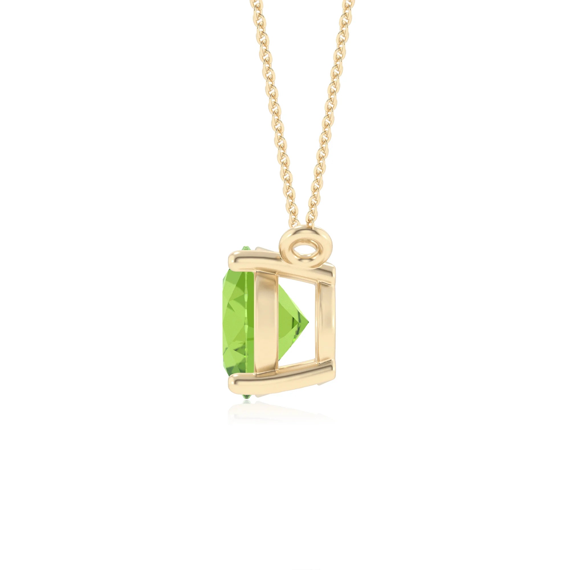 natural peridot oval solitaire necklaces in yellow gold 