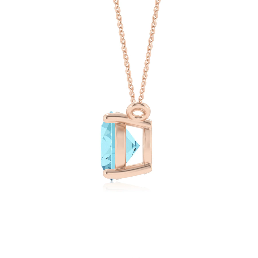 lab grown aquamarine oval solitaire necklaces in rose gold 