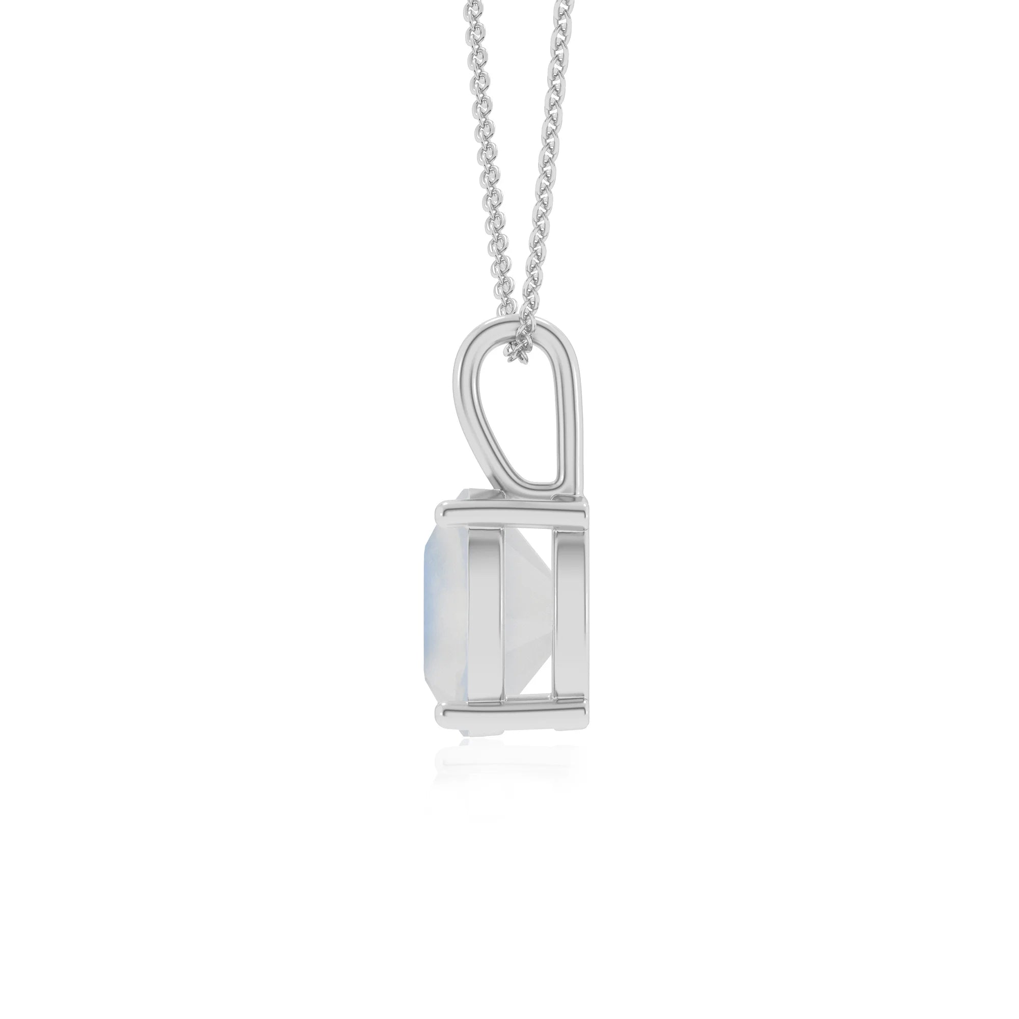 natural rainbow-moonstone cushion solitaire necklaces in white gold 