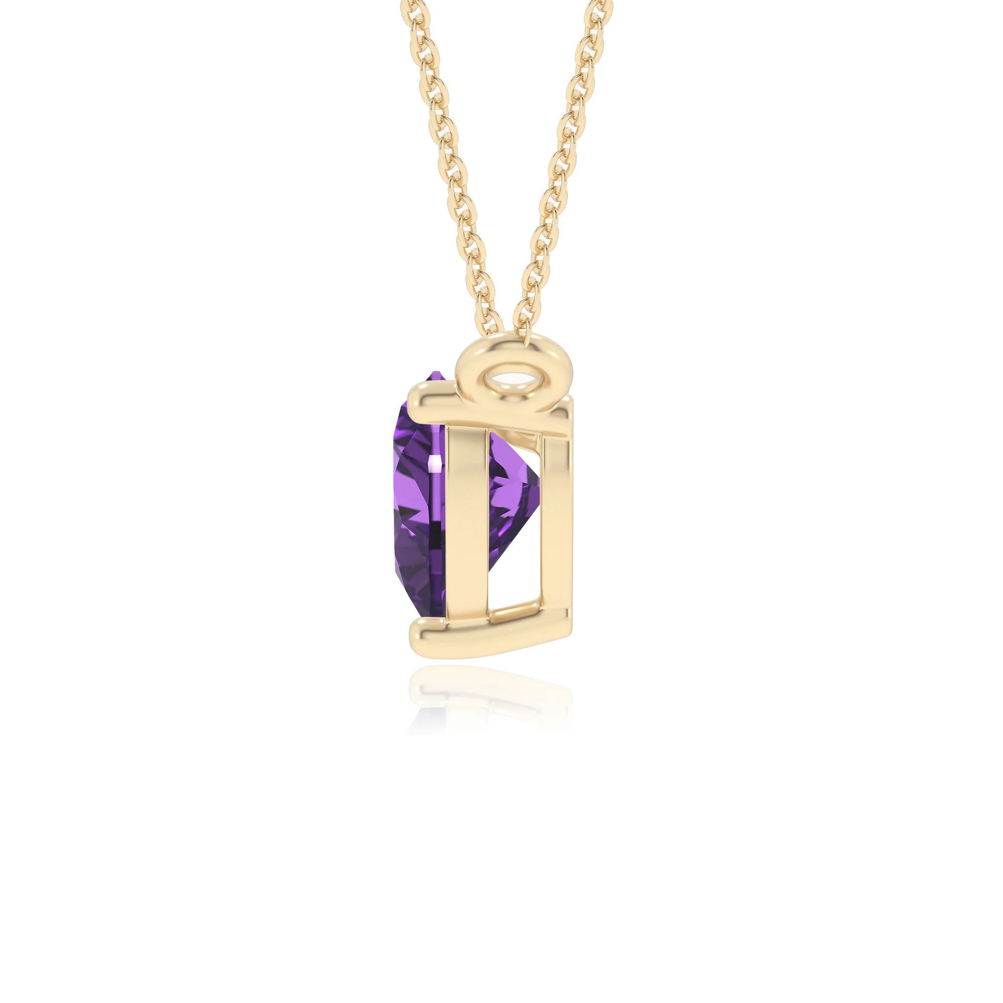 lab grown amethyst heart solitaire necklaces in yellow gold 