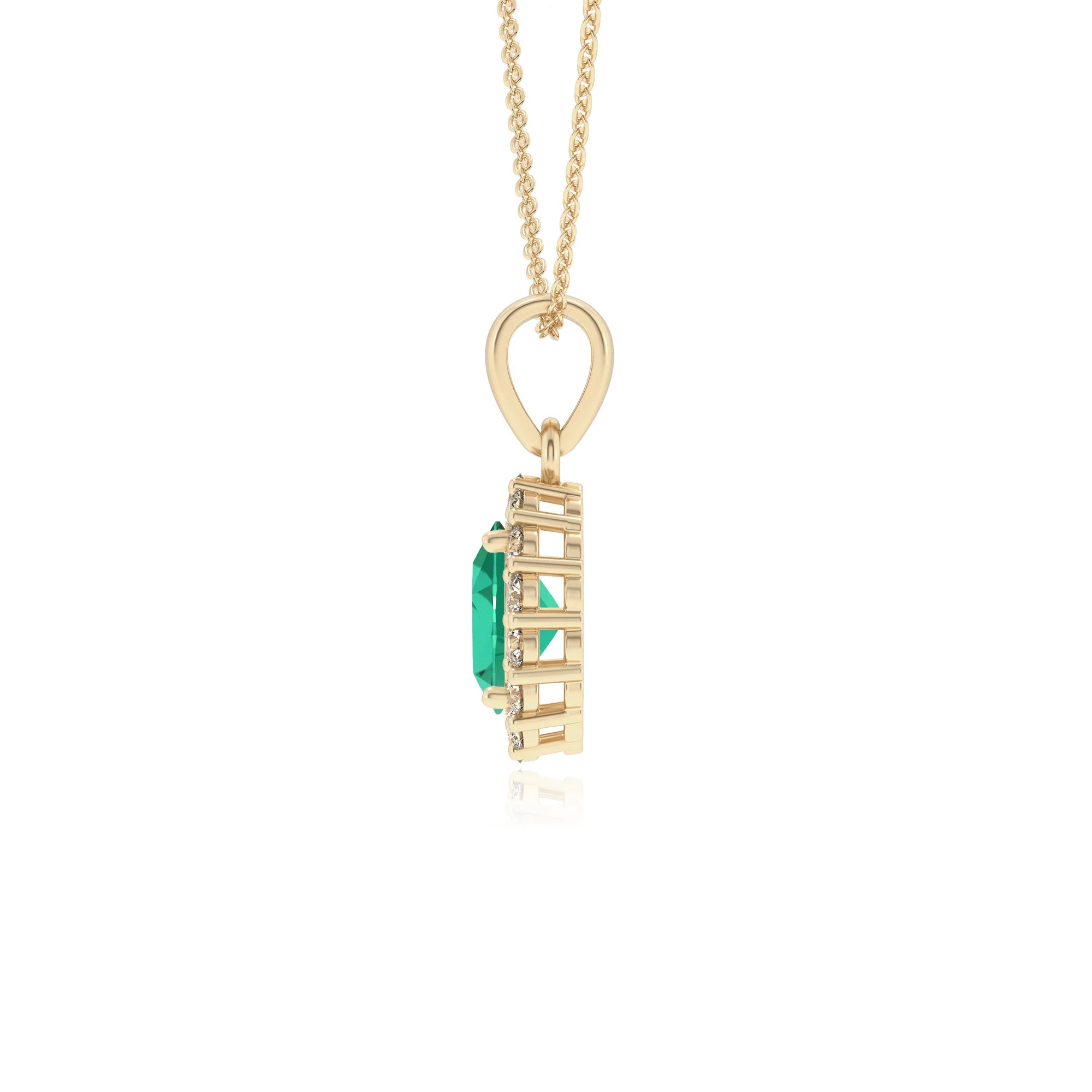 lab grown emerald oval solitaire necklaces in yellow gold 