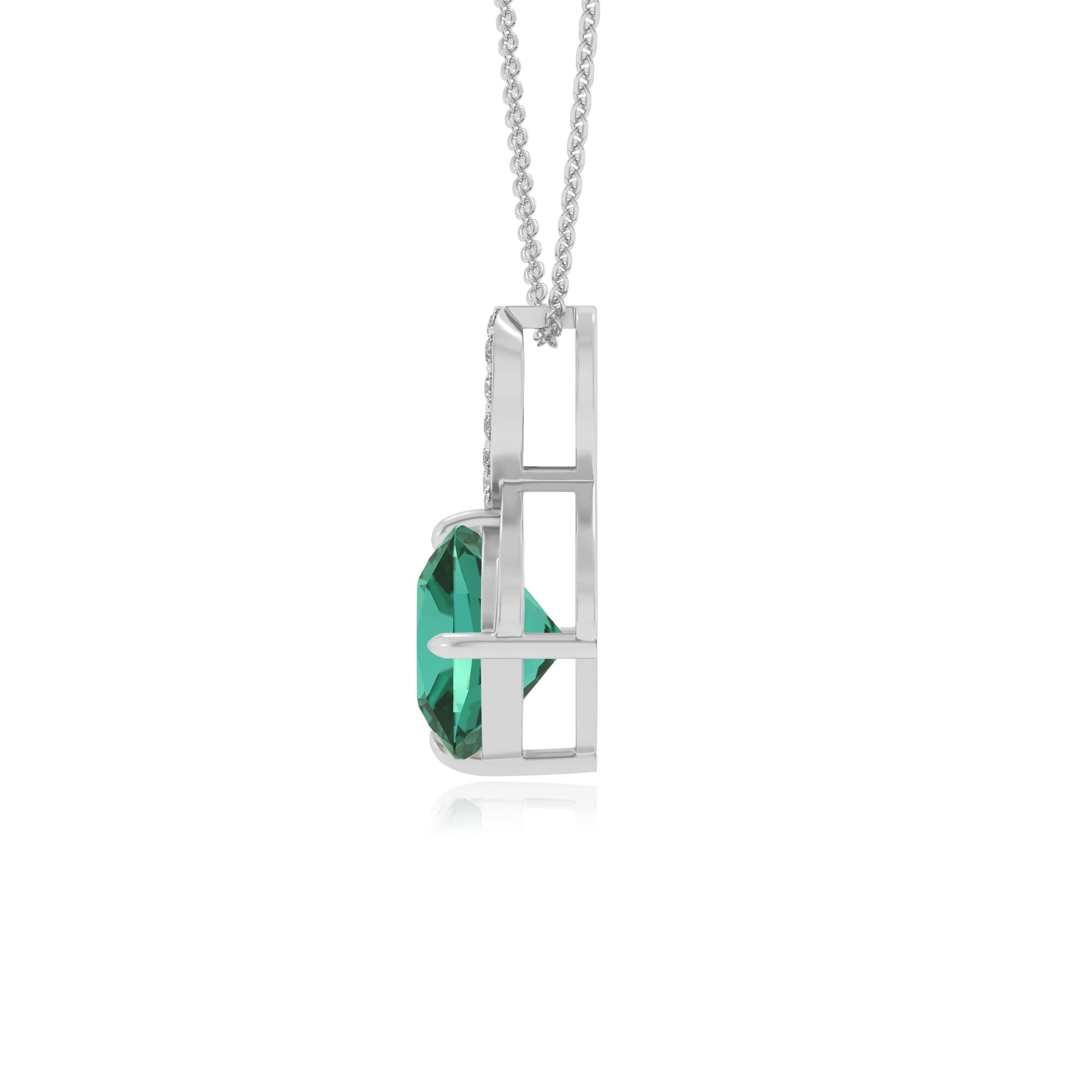 lab grown emerald cushion infinity necklaces in white gold 