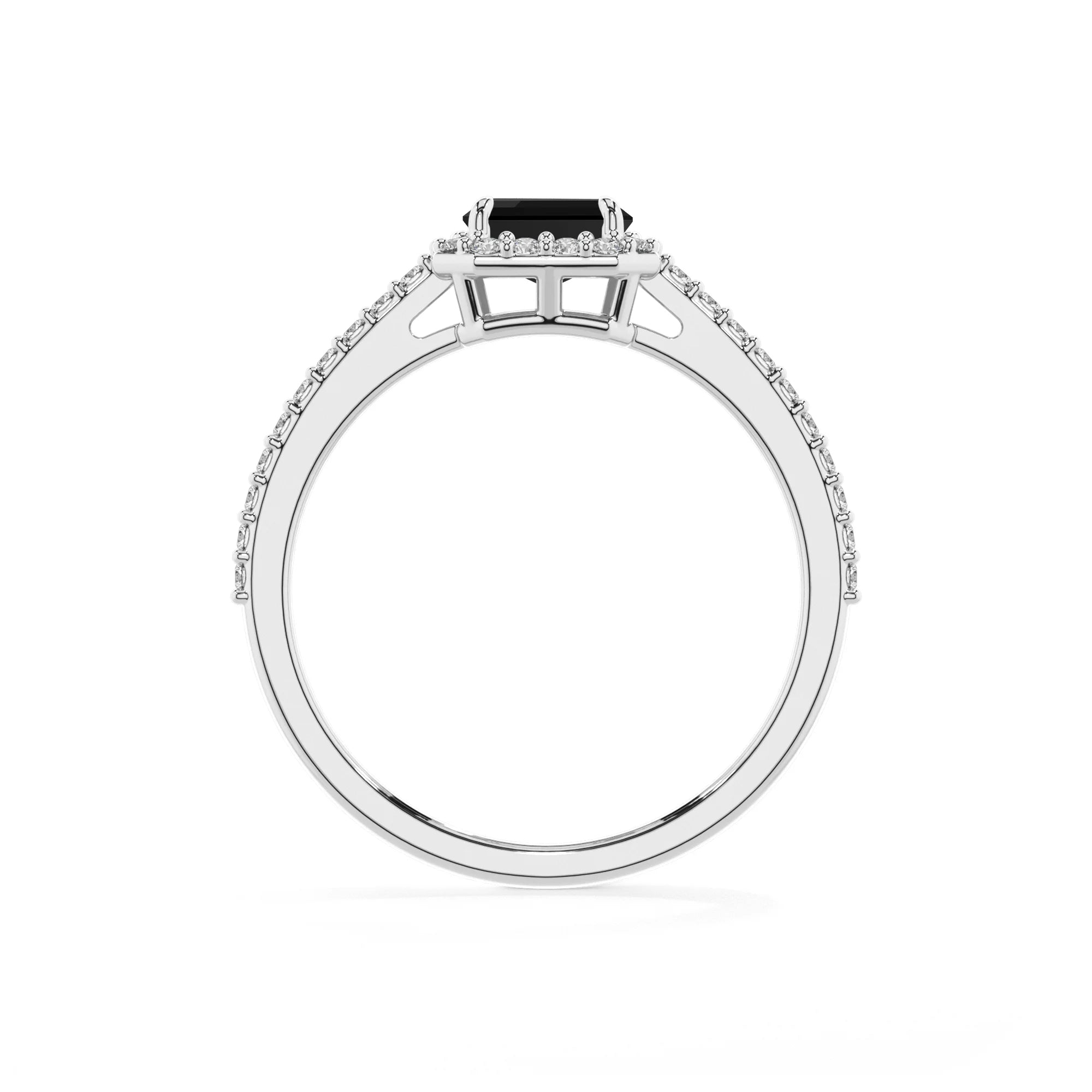 natural black-onyx emerald cut solitaire rings in white gold 