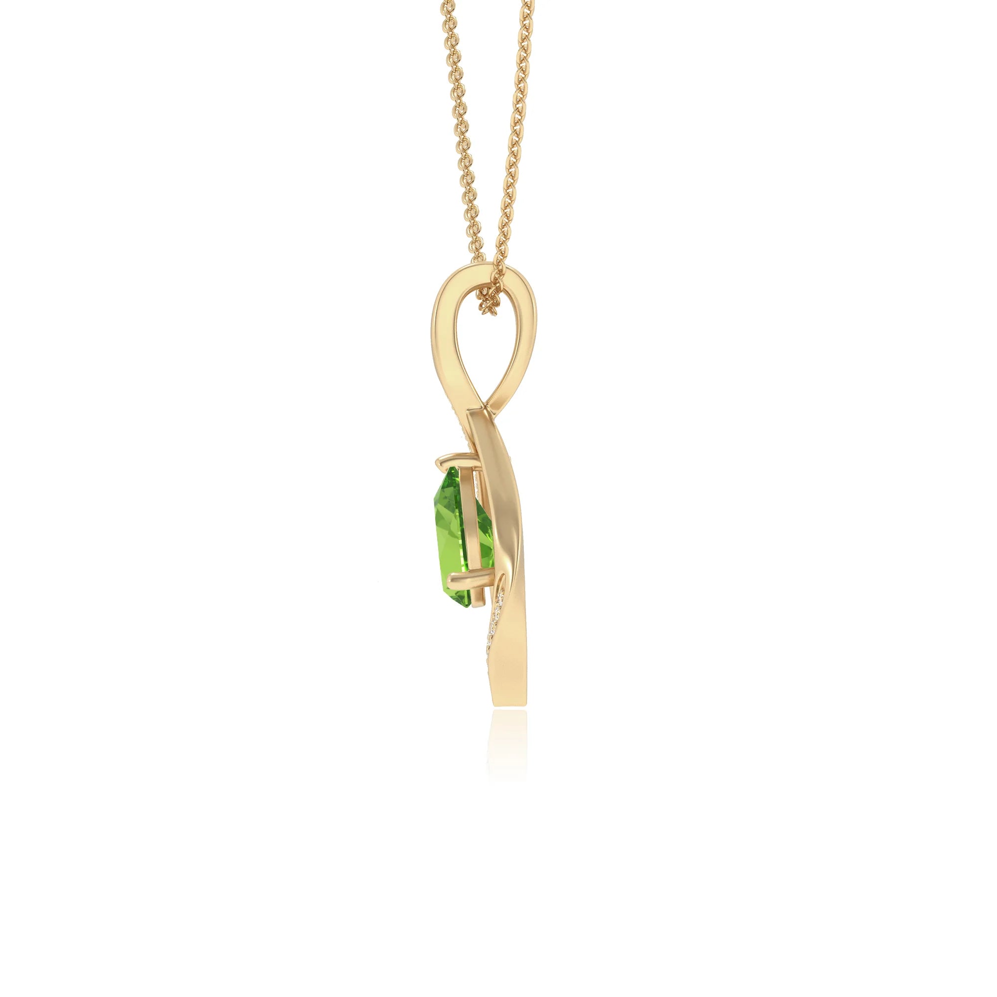 natural peridot pear solitaire necklaces in yellow gold 