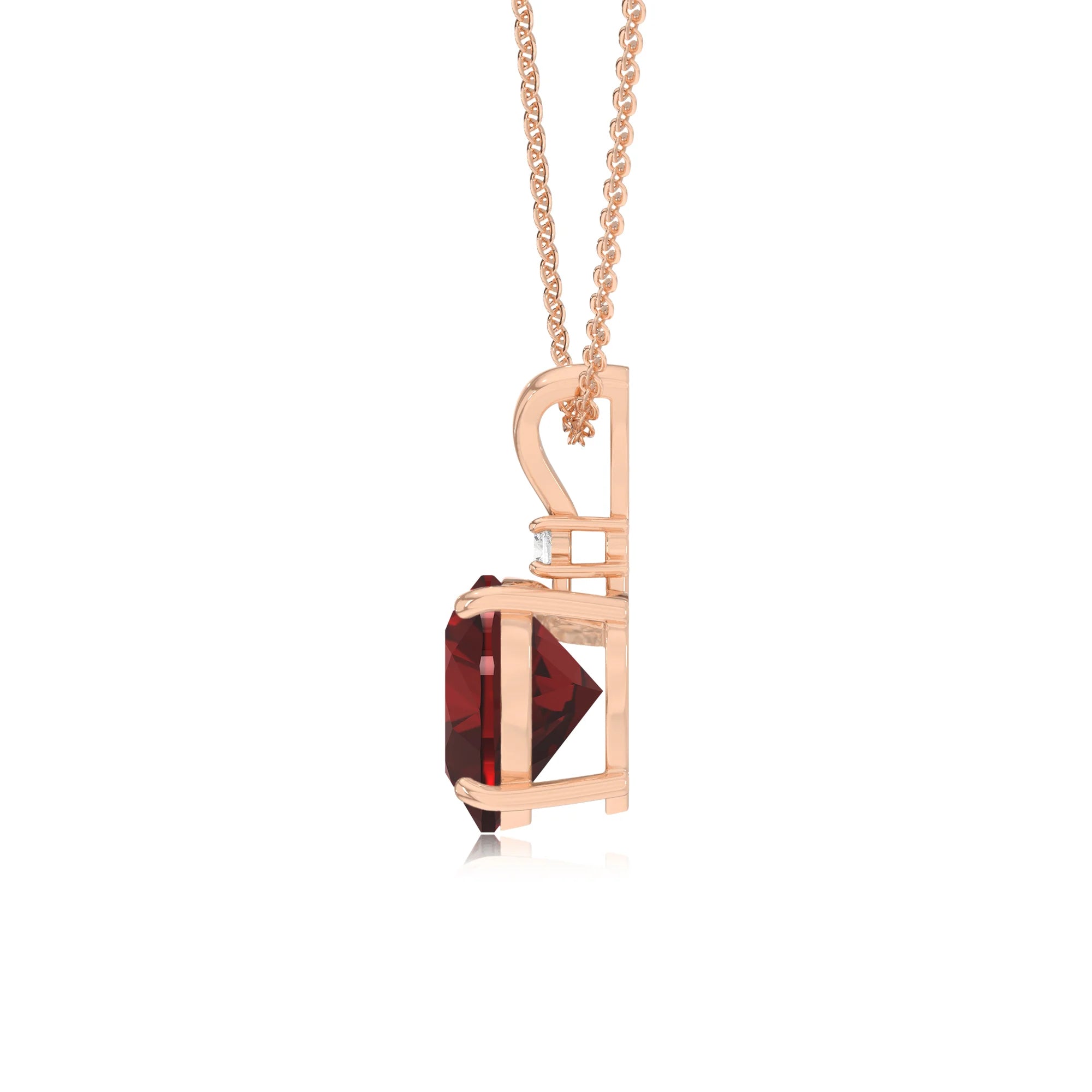 natural garnet heart solitaire v-bale necklaces in rose gold 
