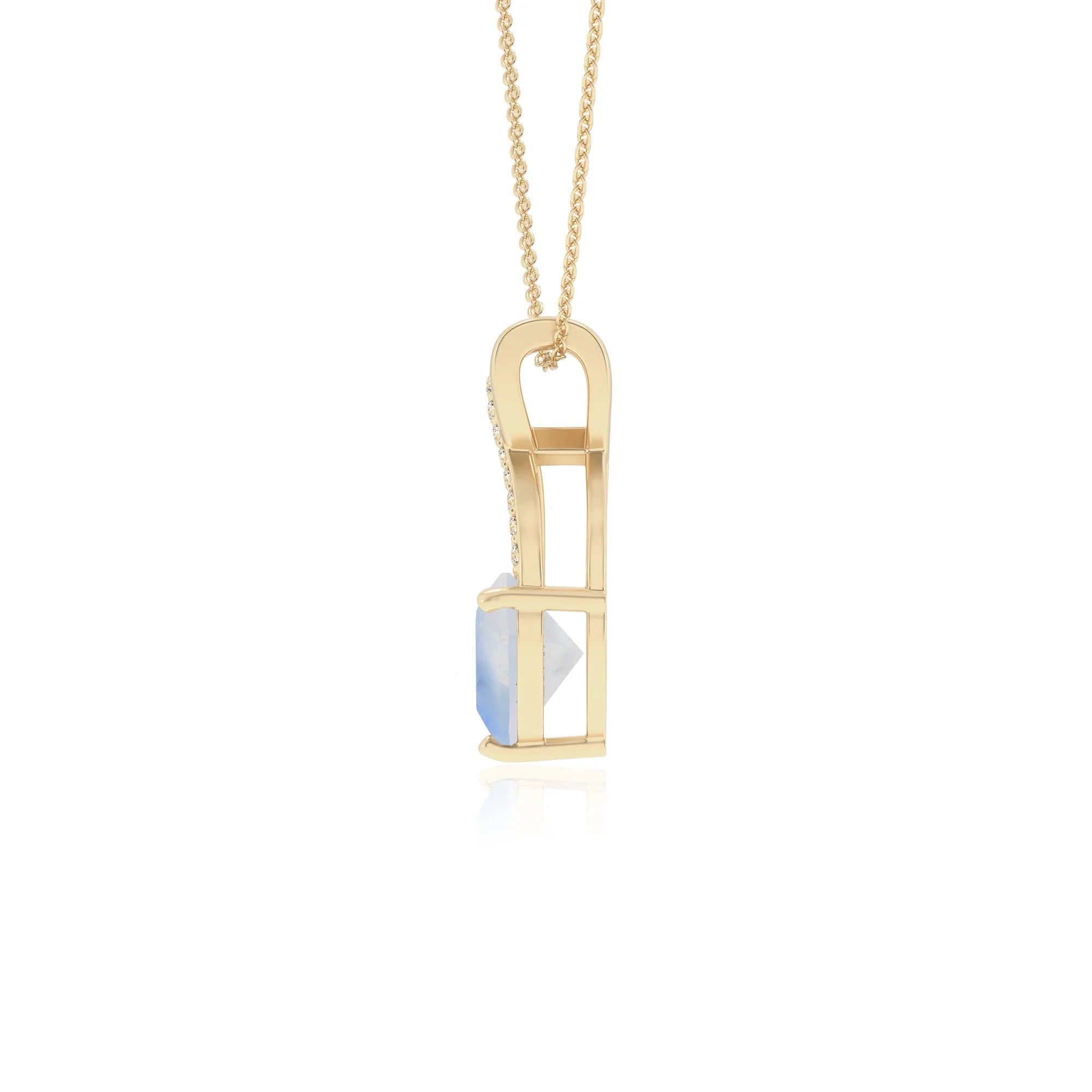 natural rainbow-moonstone heart solitaire necklaces in yellow gold 