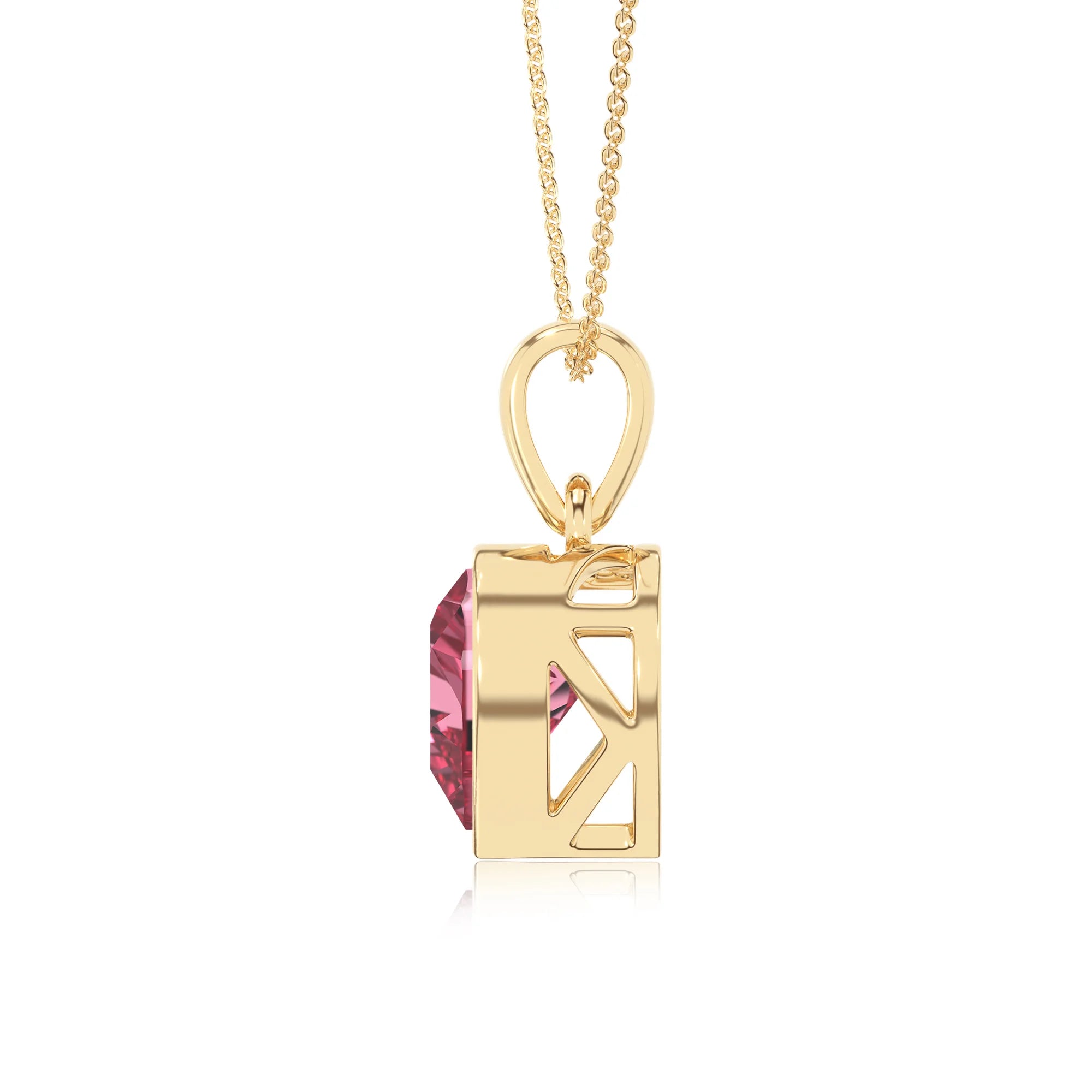 lab grown pink-tourmaline heart solitaire necklaces in yellow gold 