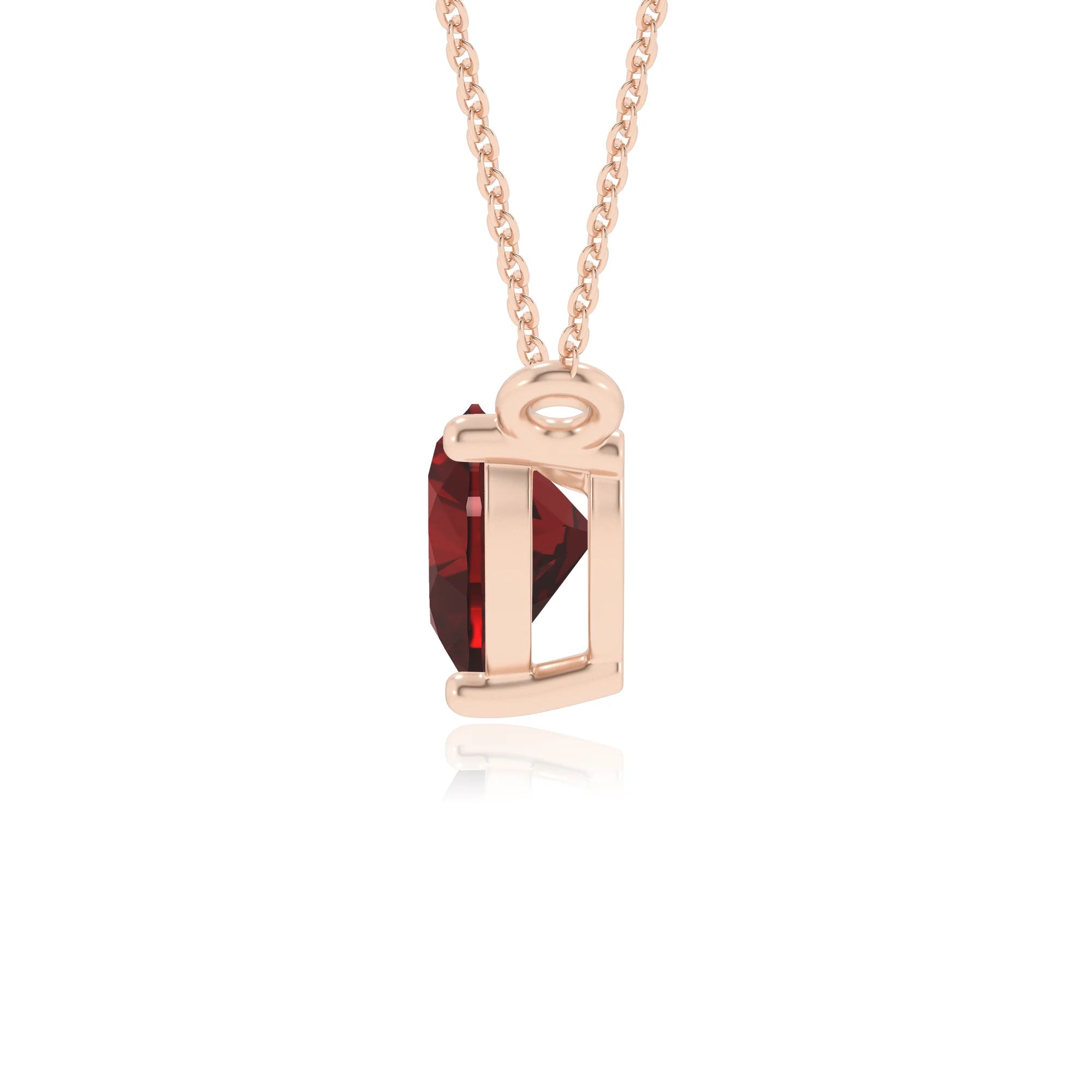 natural garnet heart solitaire necklaces in rose gold 