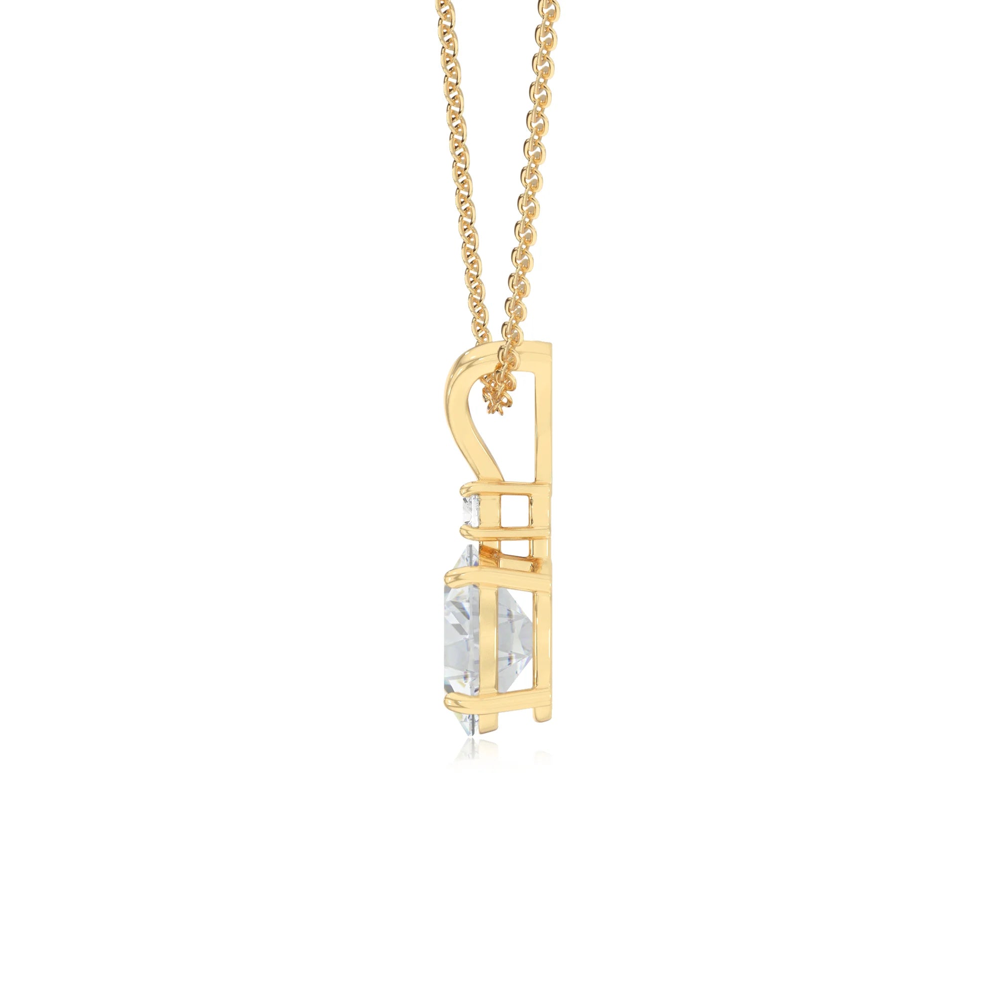 lab grown moissanite oval solitaire v-bale necklaces in yellow gold 