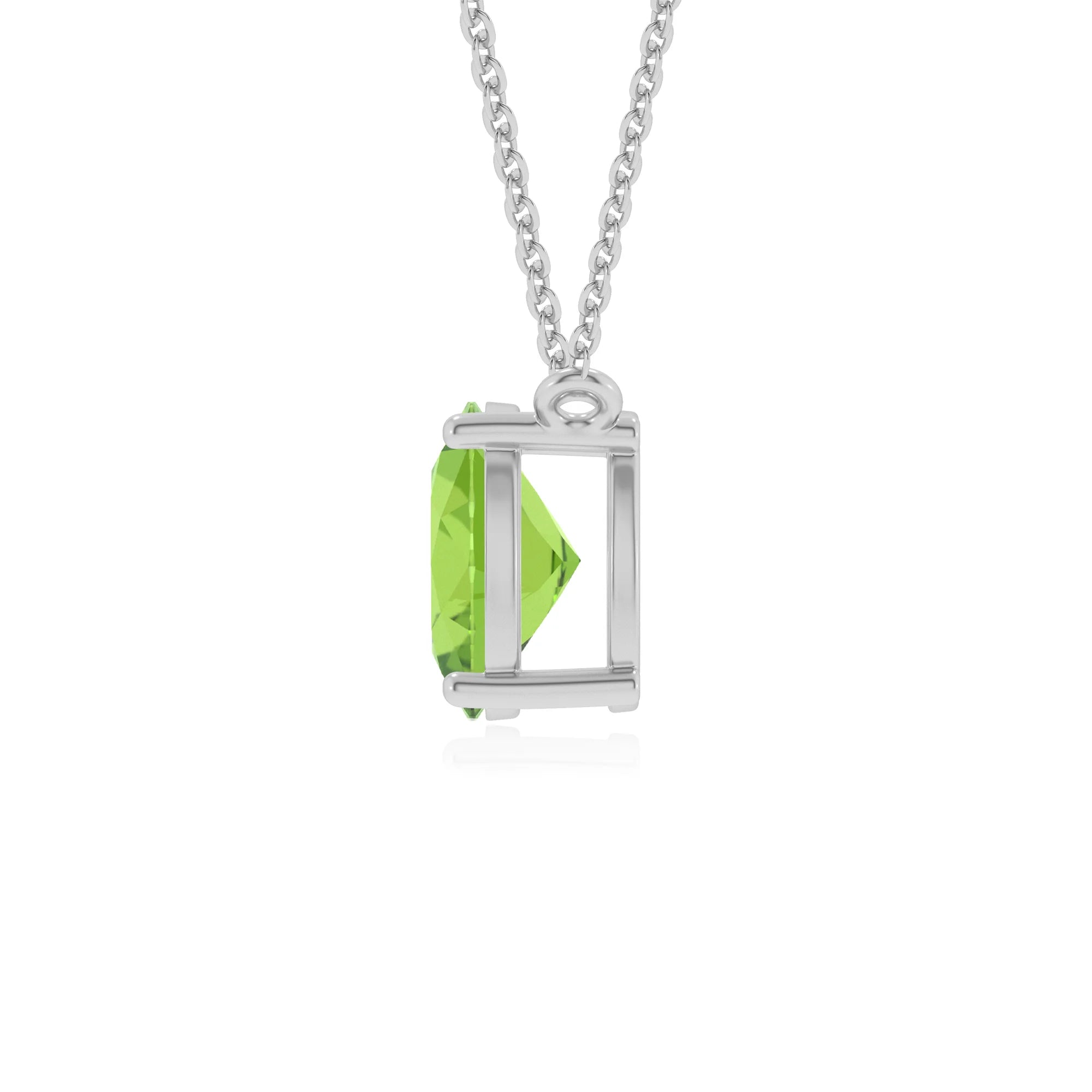 natural peridot oval solitaire v-bale necklaces in platinum 