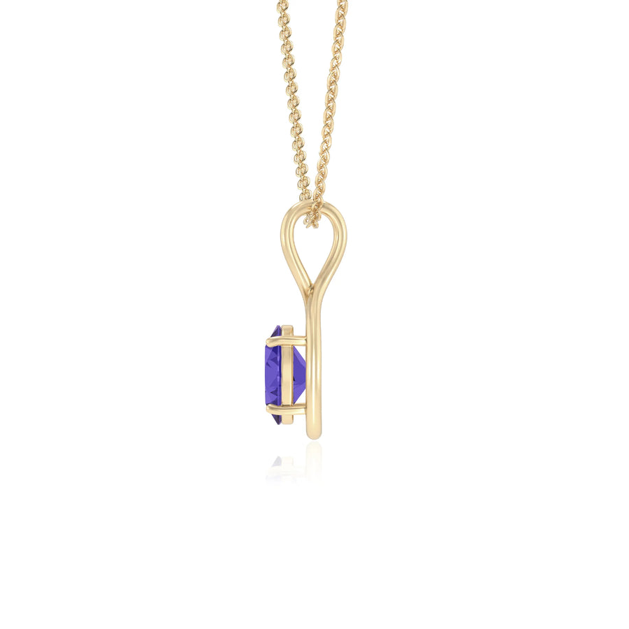 lab grown tanzanite oval solitaire necklaces in yellow gold 