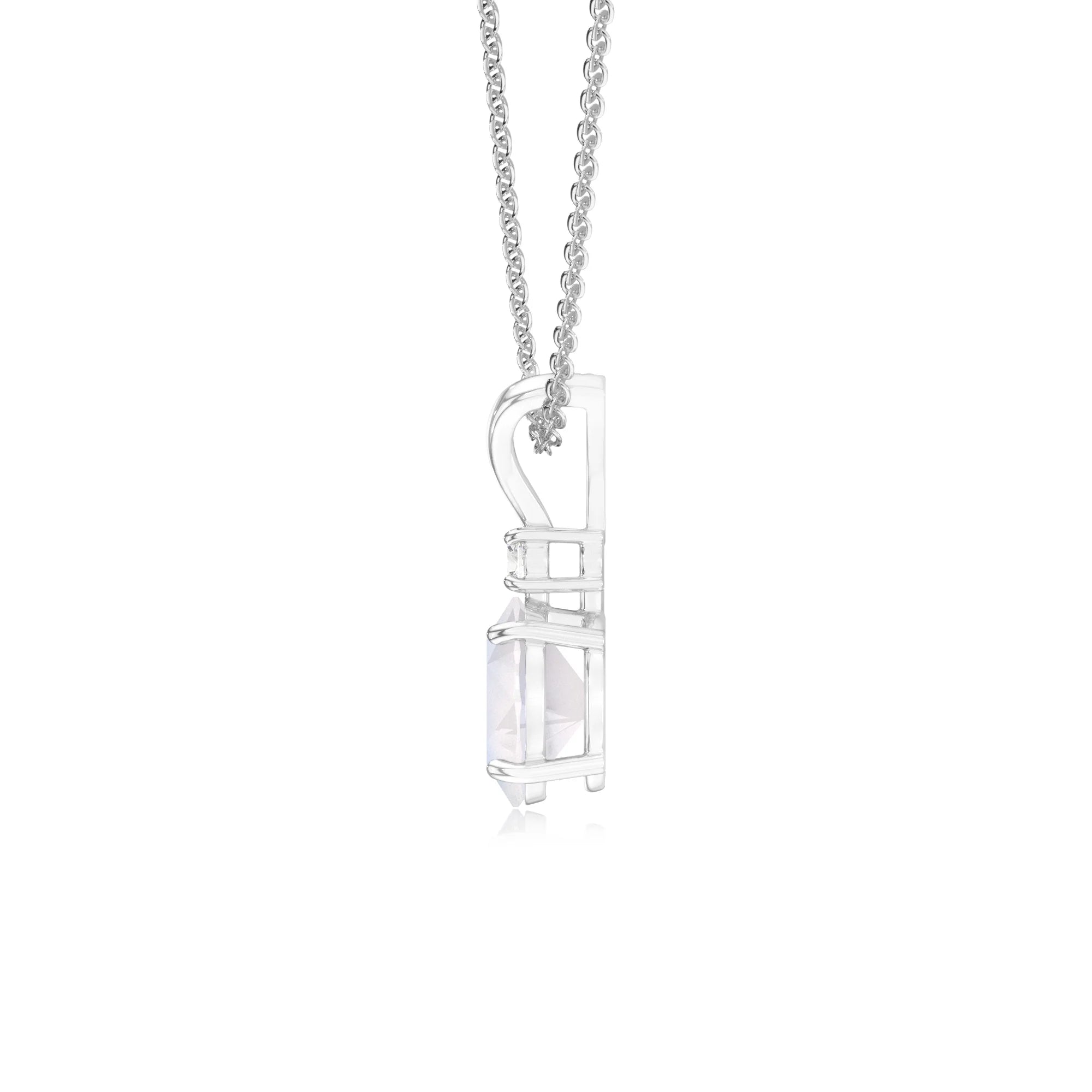natural rainbow-moonstone oval solitaire v-bale necklaces in sterling silver 
