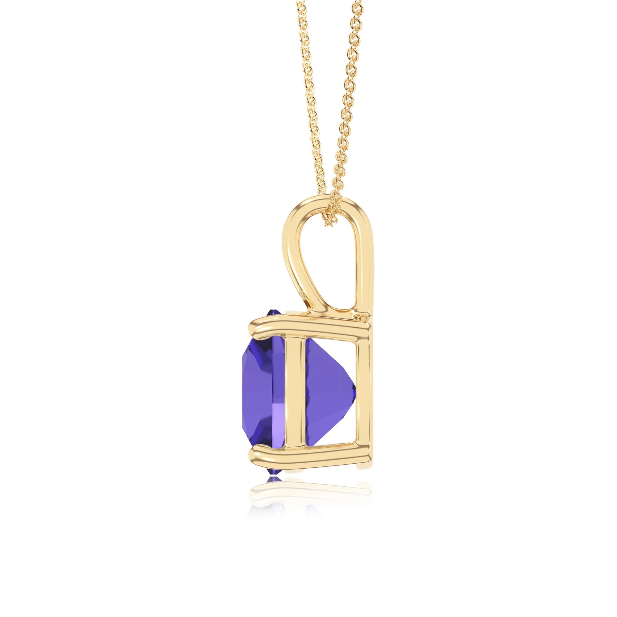 lab grown tanzanite cushion solitaire necklaces in yellow gold 