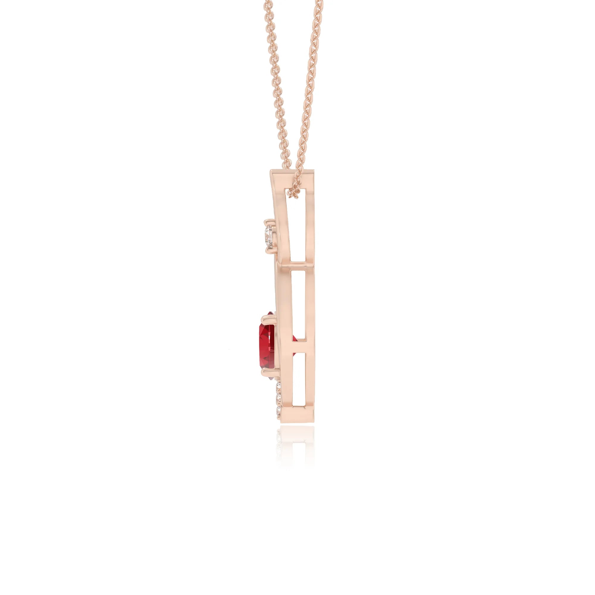 lab grown ruby round solitaire necklaces in rose gold 