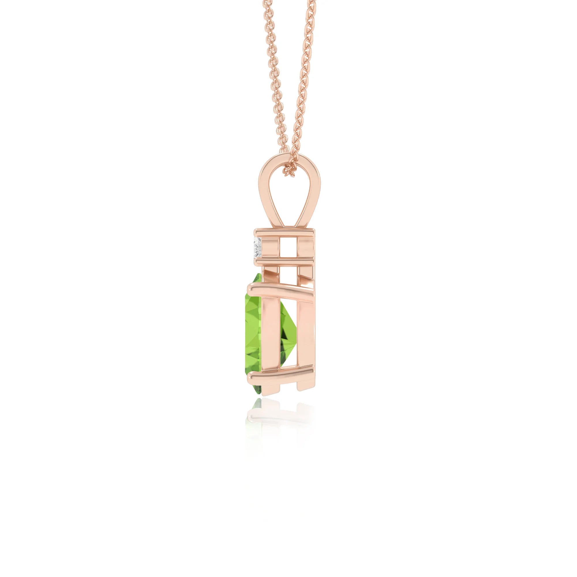 natural peridot oval solitaire v-bale necklaces in rose gold 