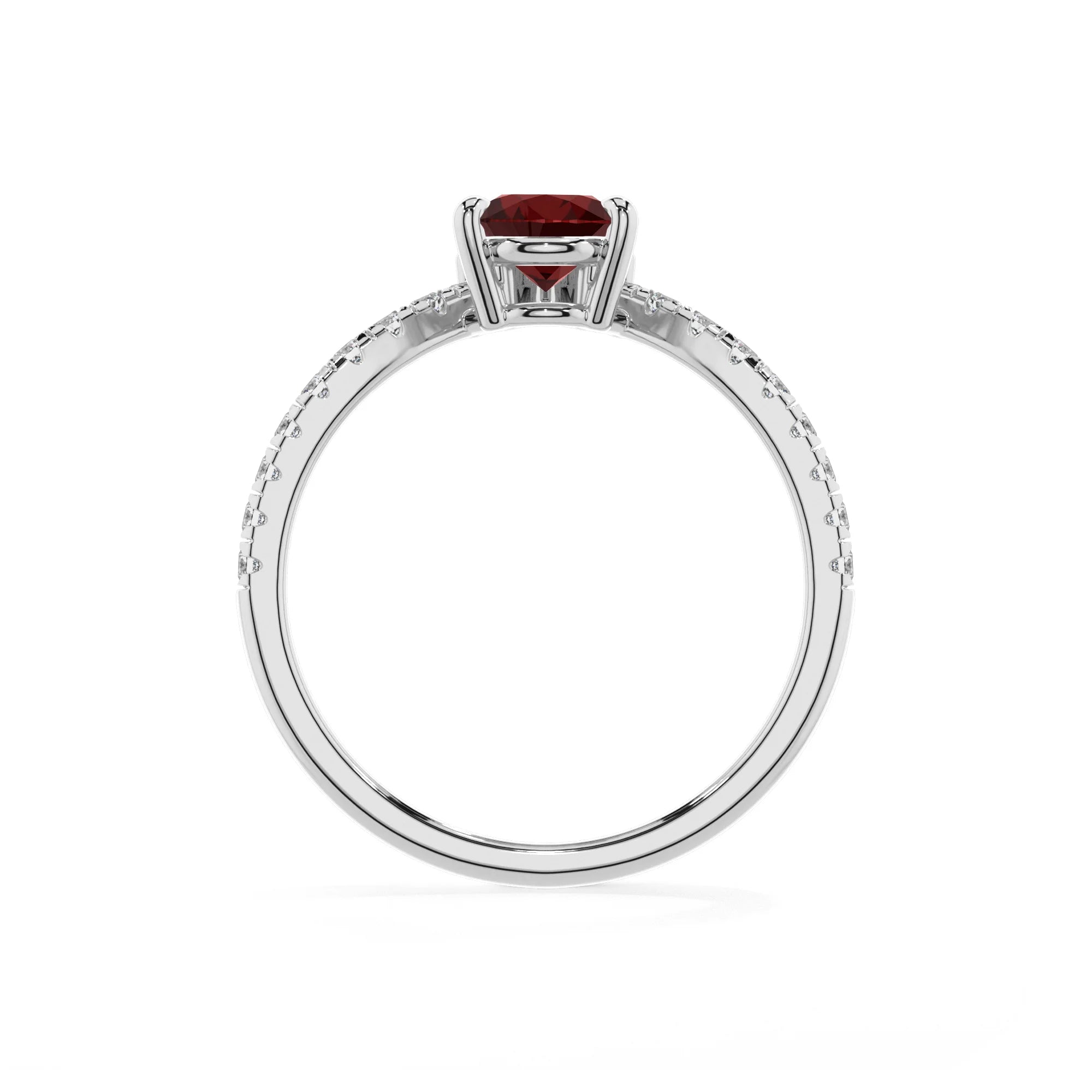 natural garnet pear solitaire rings in white gold 