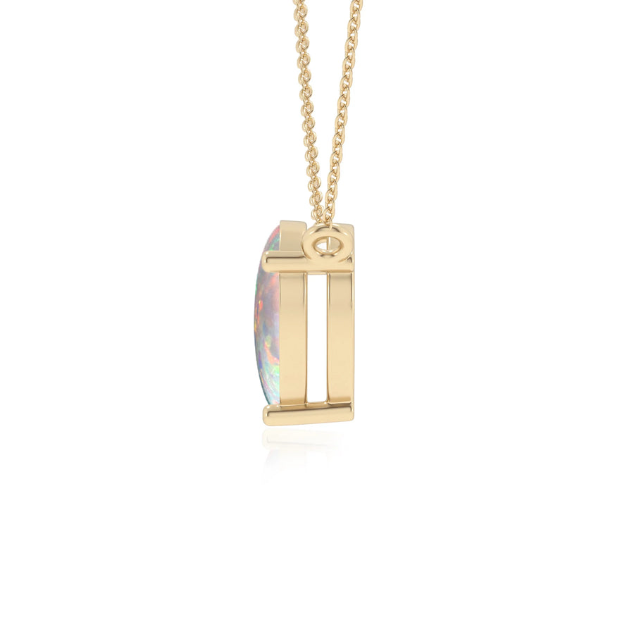 lab grown opal pear solitaire necklaces in yellow gold 