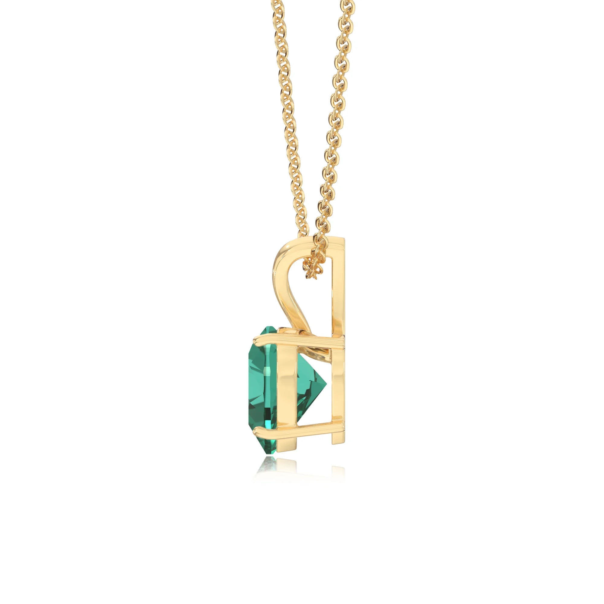 lab grown emerald heart solitaire v-bale necklaces in yellow gold 