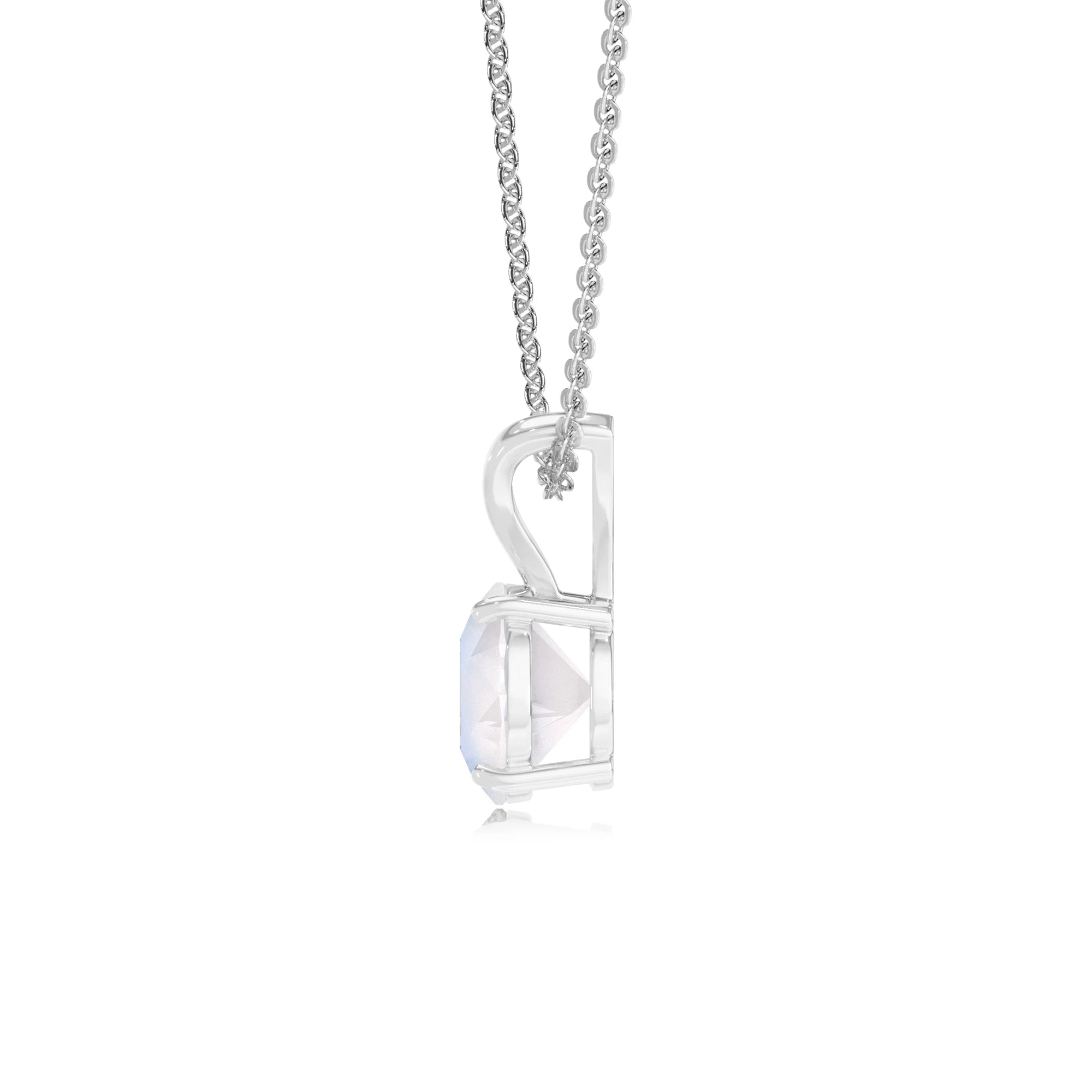 natural rainbow-moonstone round solitaire v-bale necklaces in sterling silver 