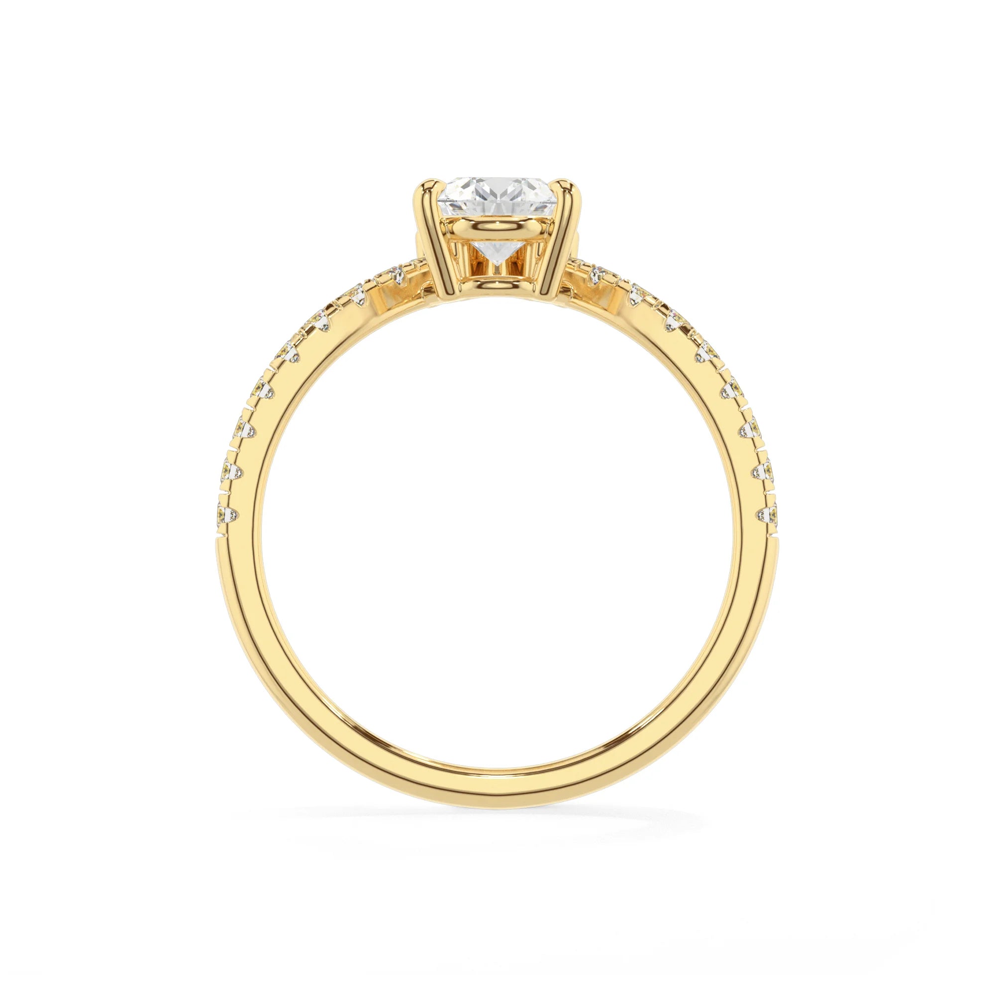 lab grown moissanite pear solitaire rings in yellow gold 