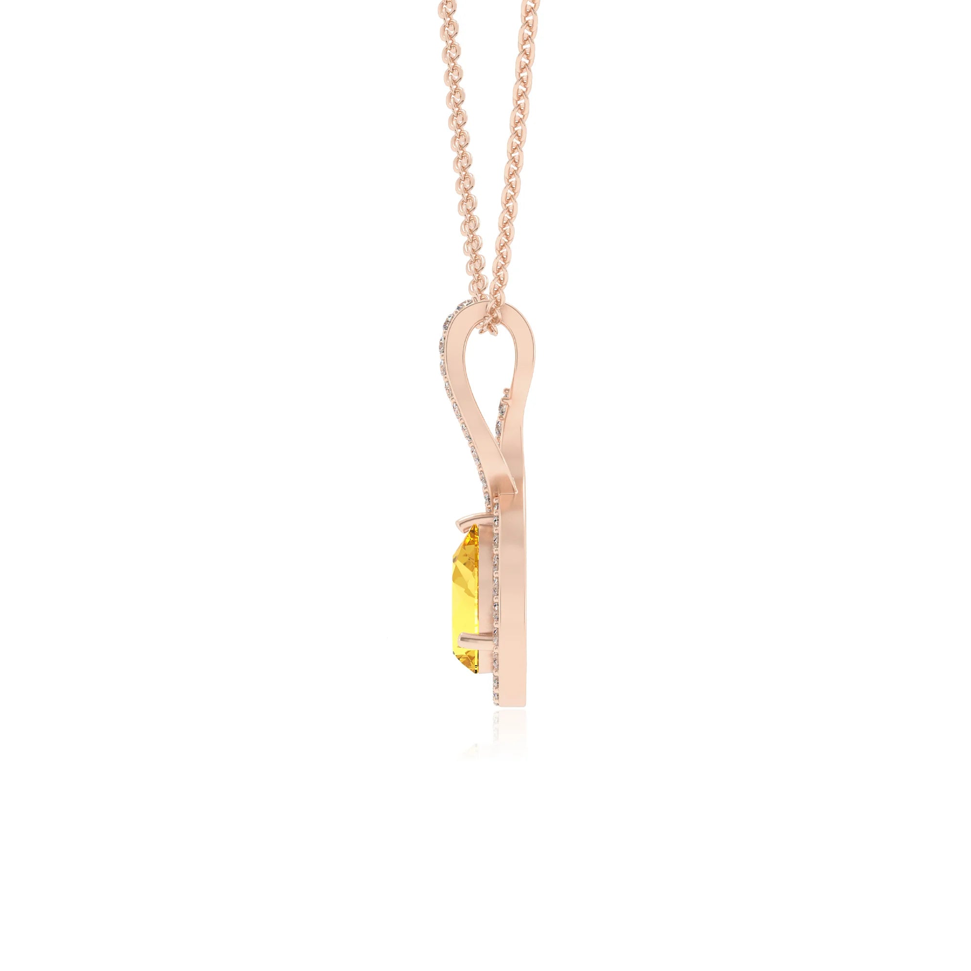 lab grown yellow-sapphire pear necklaces in rose gold 