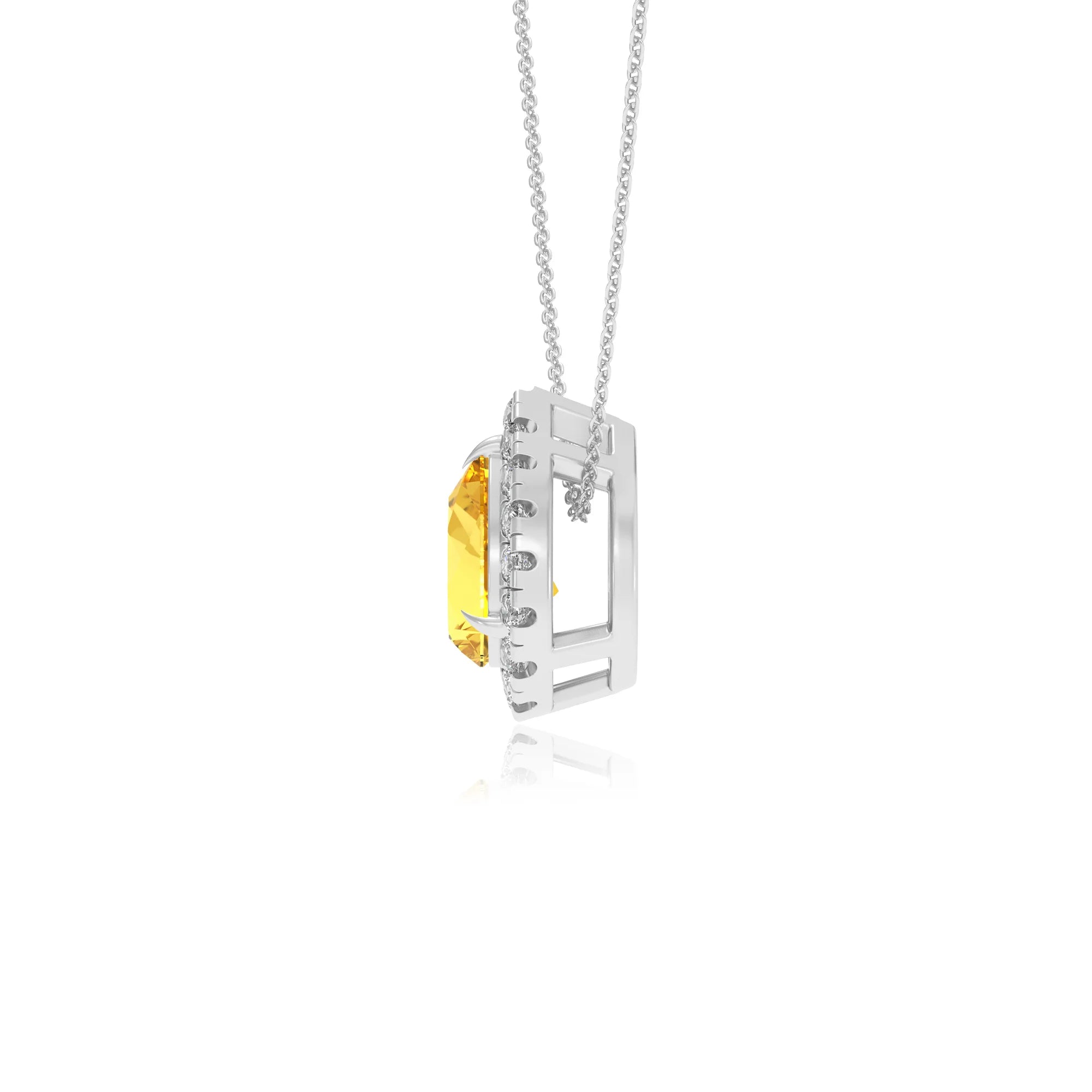 lab grown yellow sapphire pear solitaire necklaces in platinum 