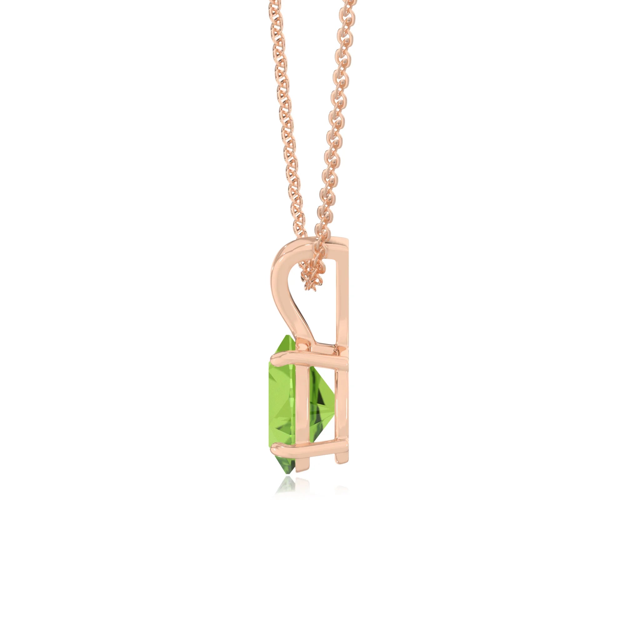 natural peridot oval solitaire v-bale necklaces in rose gold 