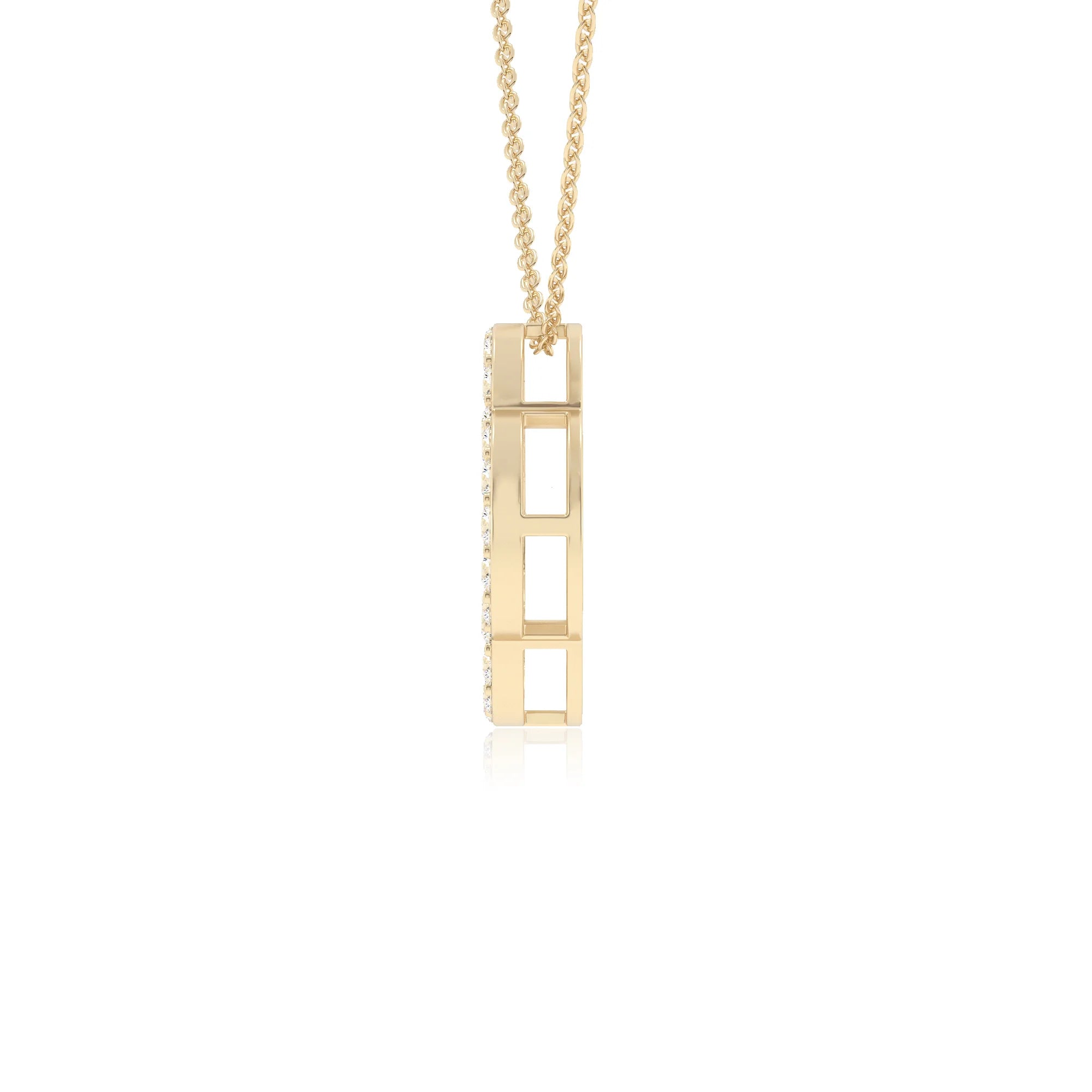 lab grown moissanite round necklaces in yellow gold 