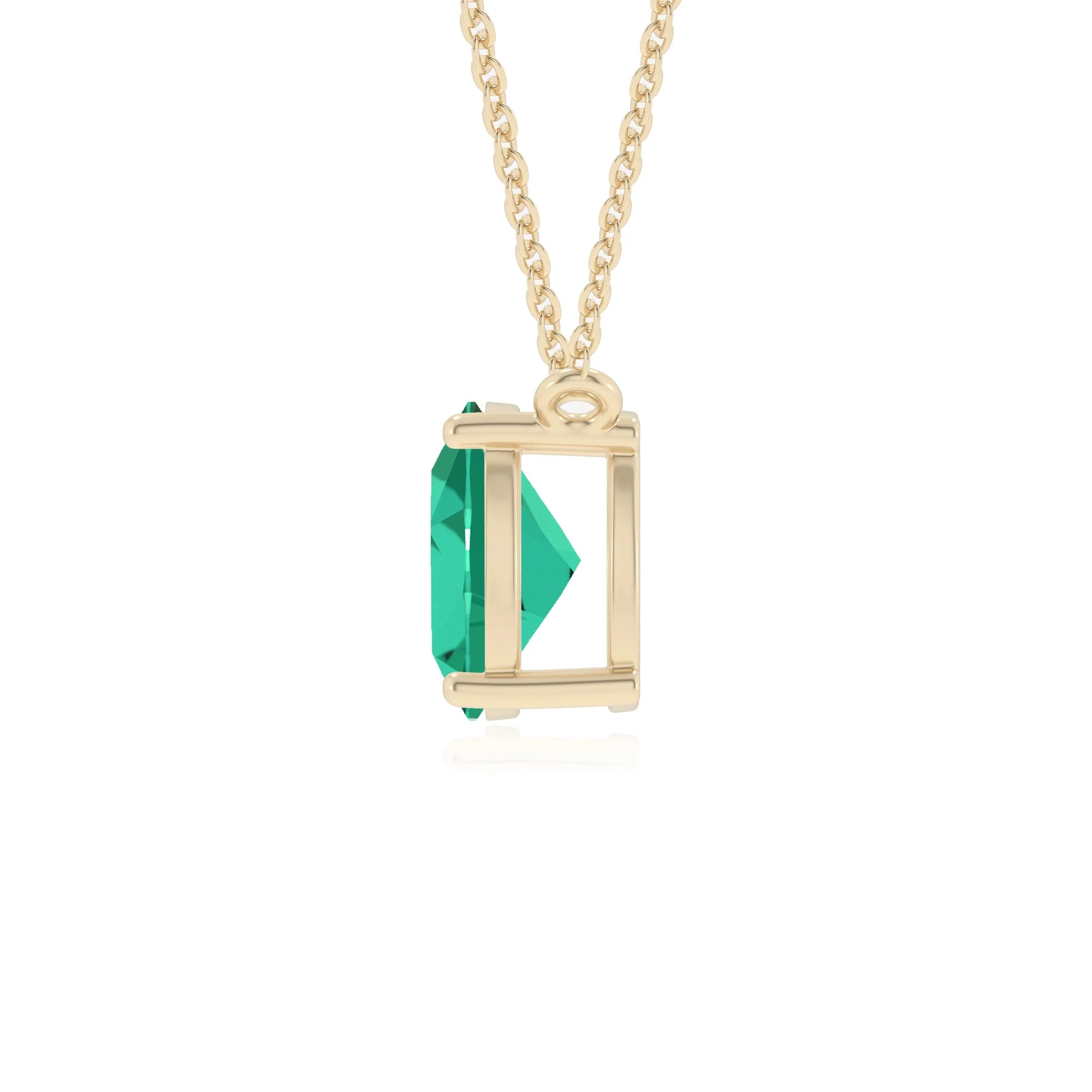 lab grown emerald oval solitaire v-bale necklaces in yellow gold 