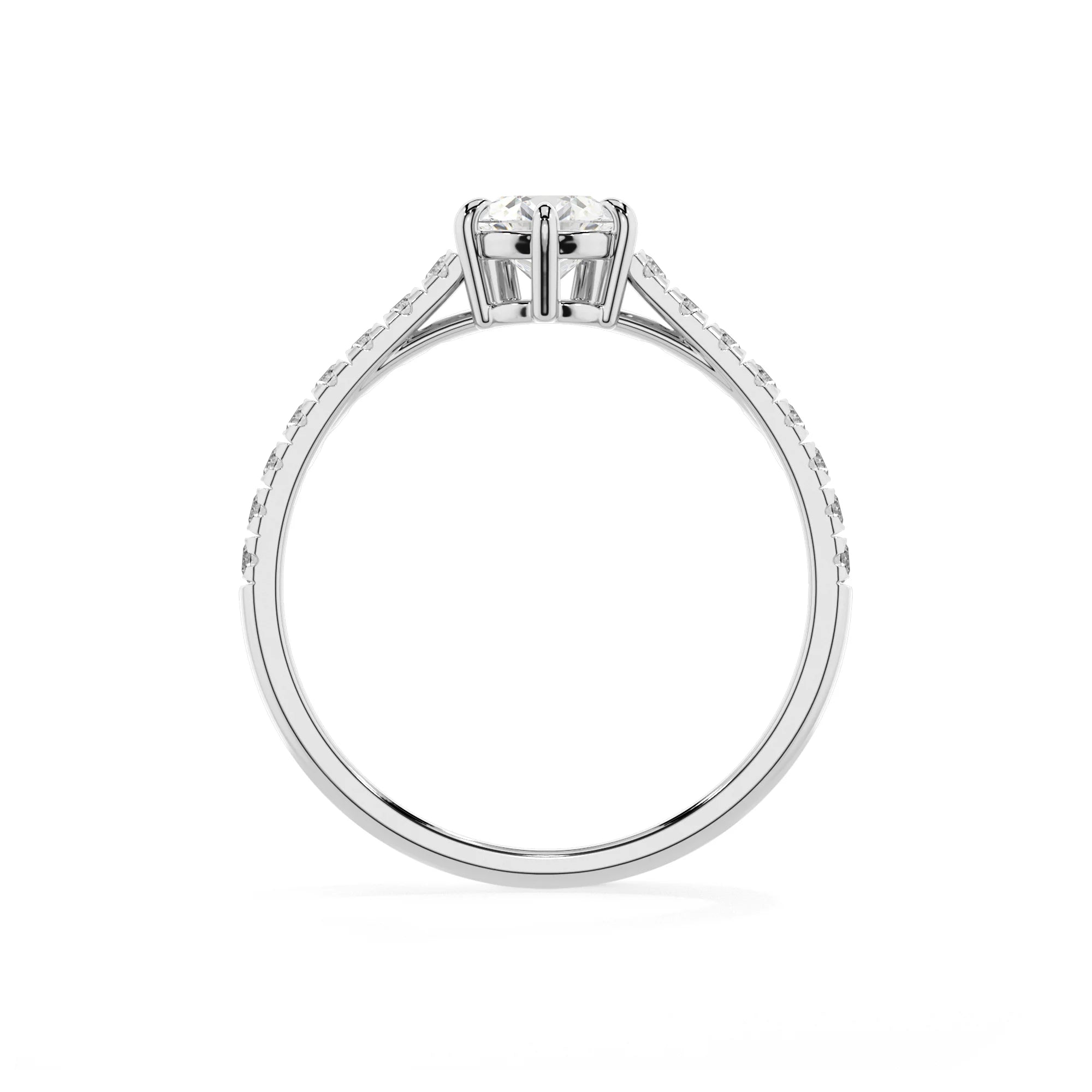 lab grown moissanite pear half eternity solitaire engagement rings in white gold 