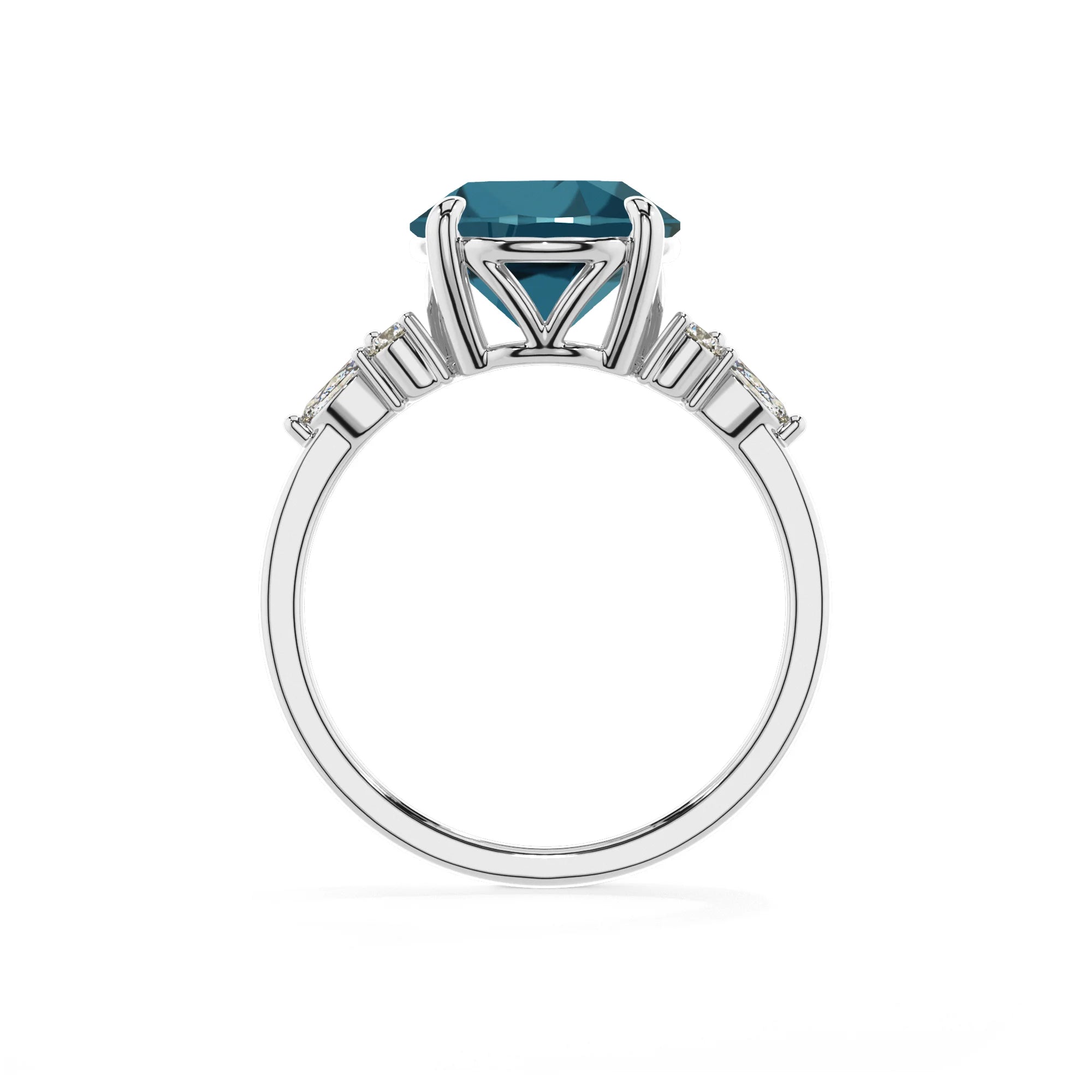 natural london-blue-topaz round solitaire rings in platinum 