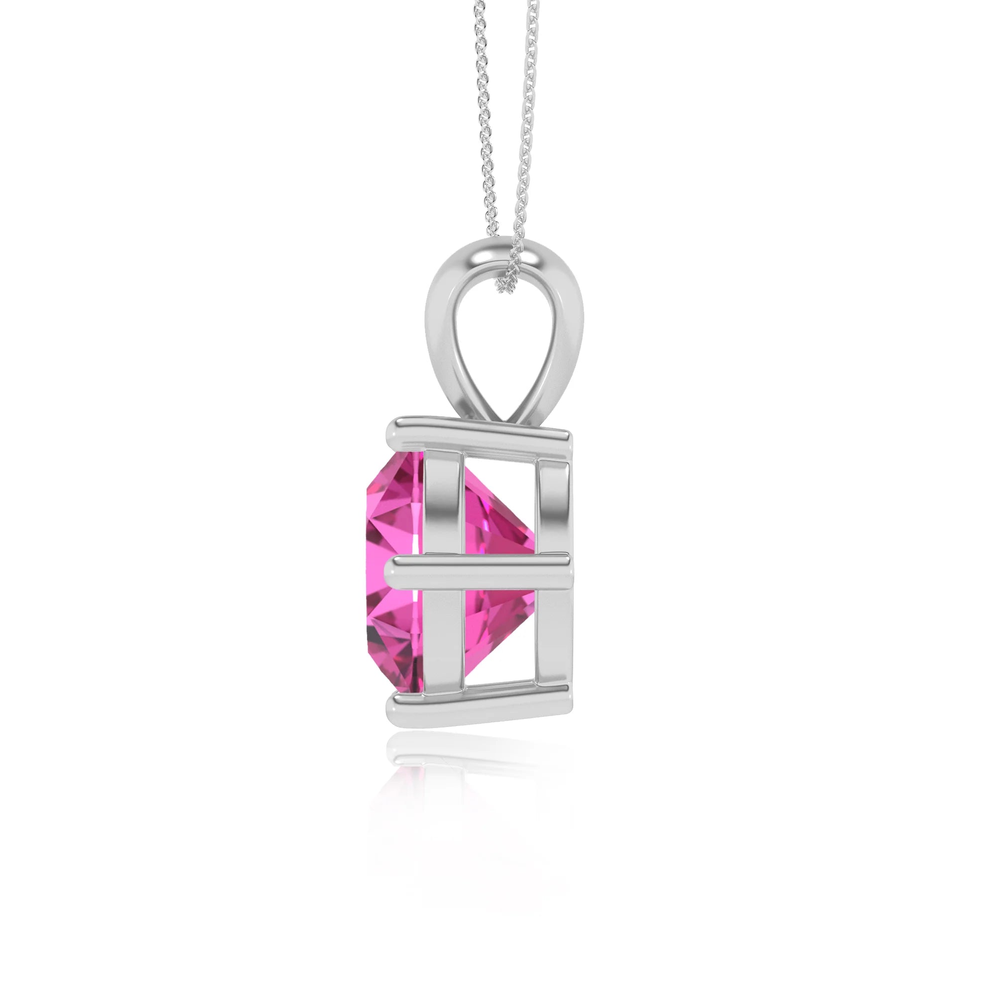 lab grown pink-sapphire round solitaire necklaces in sterling silver 