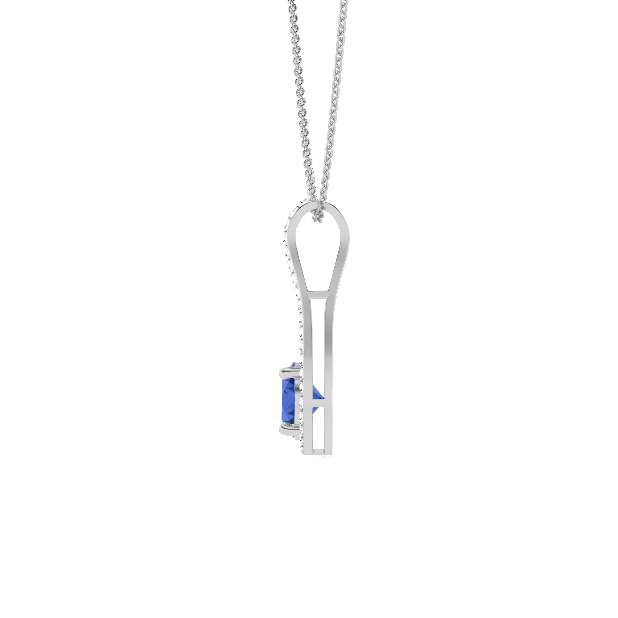 lab grown blue-sapphire round solitaire v-bale necklaces in sterling silver 