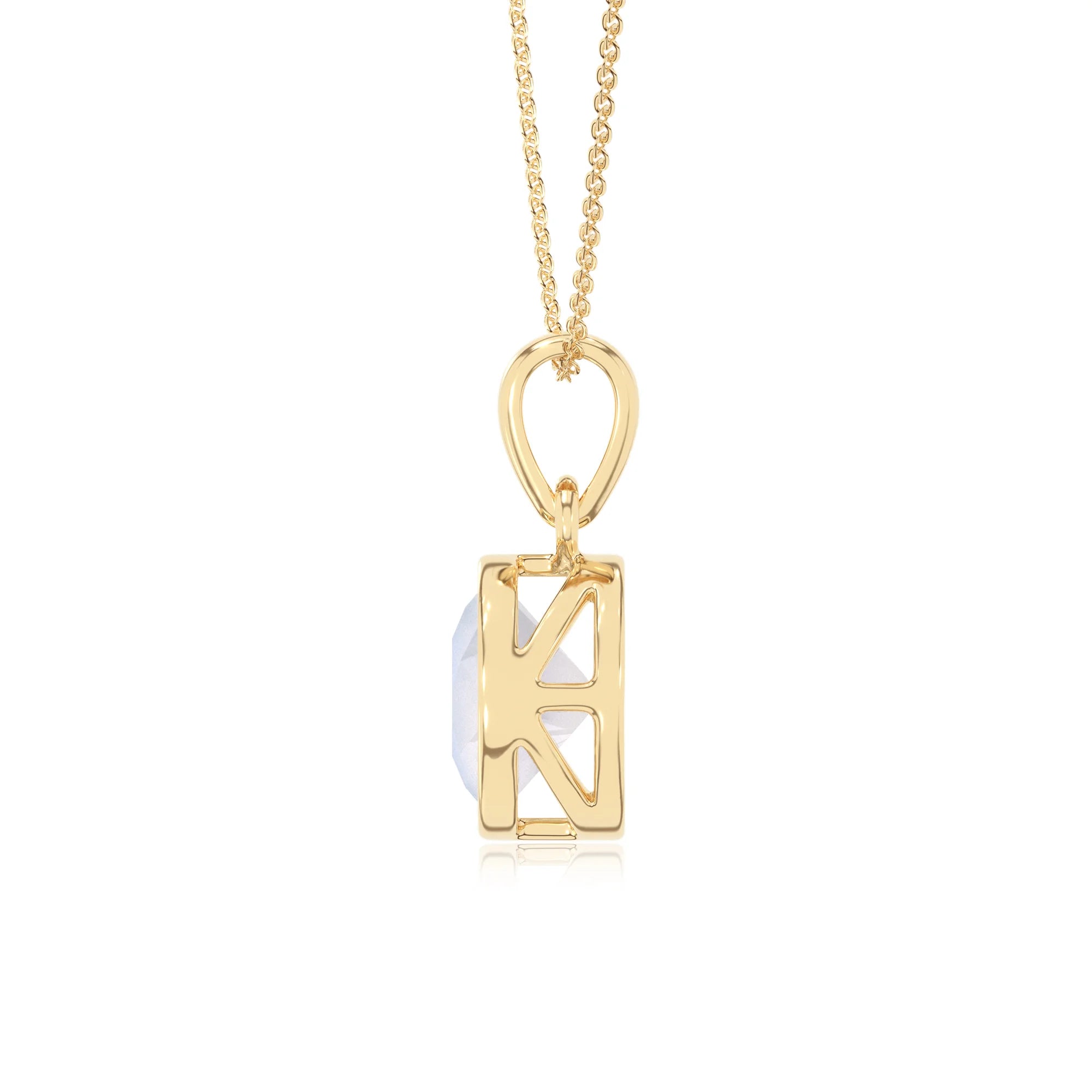 natural rainbow-moonstone round solitaire necklaces in yellow gold 