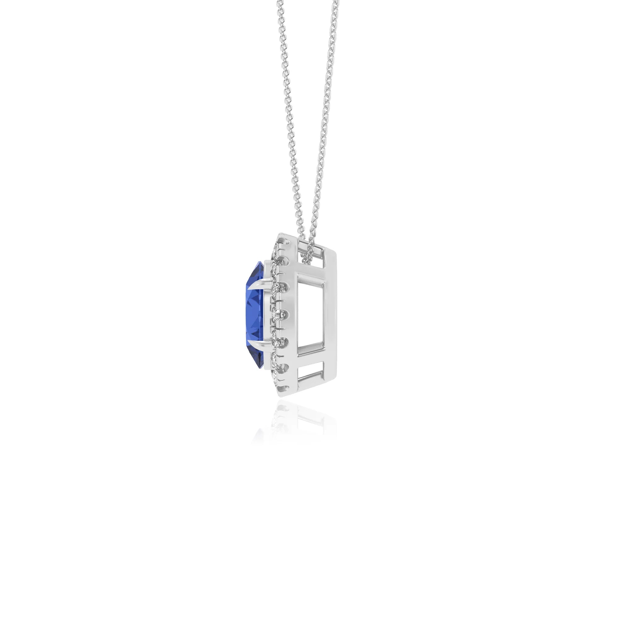 lab grown blue sapphire oval solitaire necklaces in white gold 